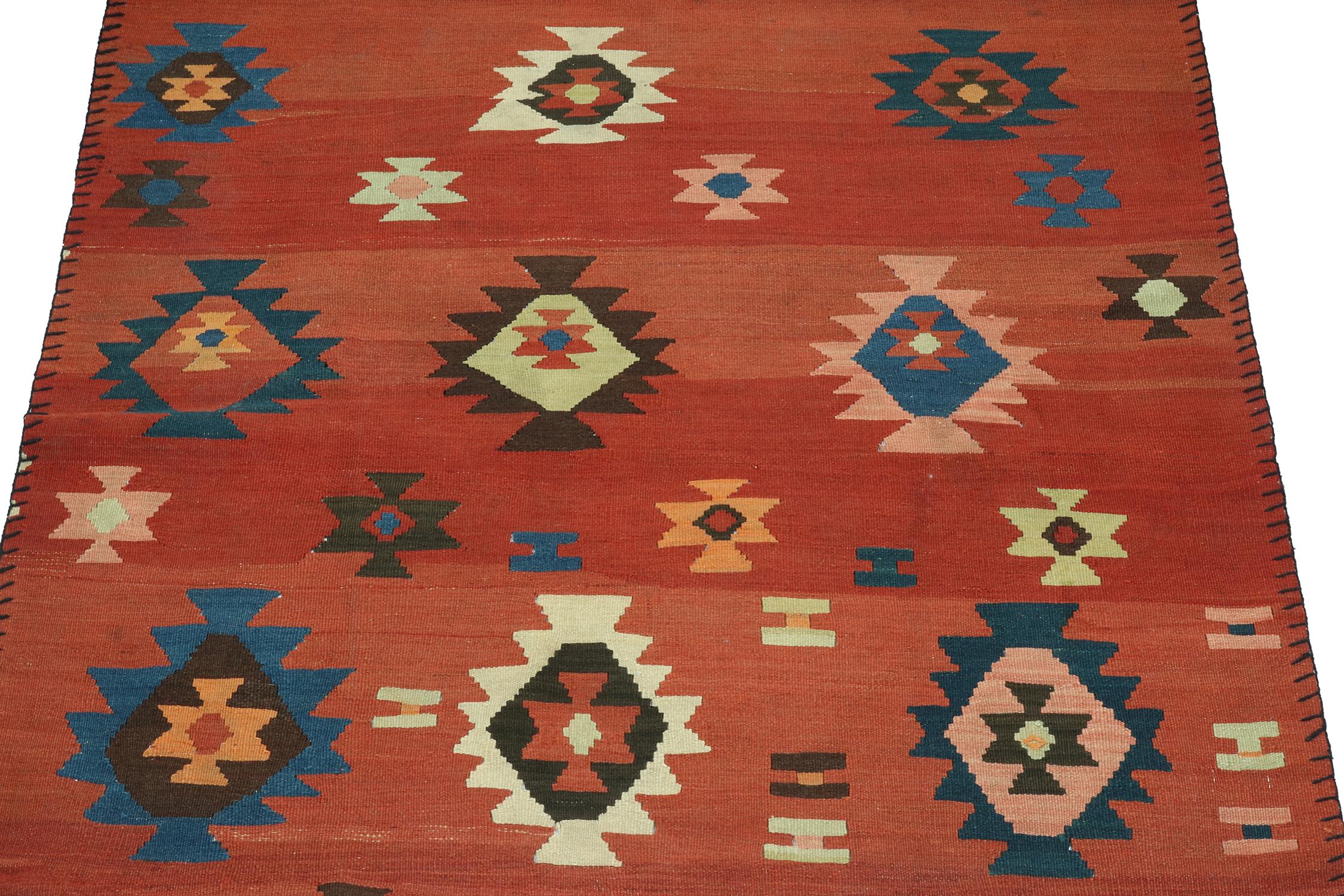Afghan Vintage Persian Tribal Kilim rug in Red with Geometric Patterns - by Rug & Kilim For Sale