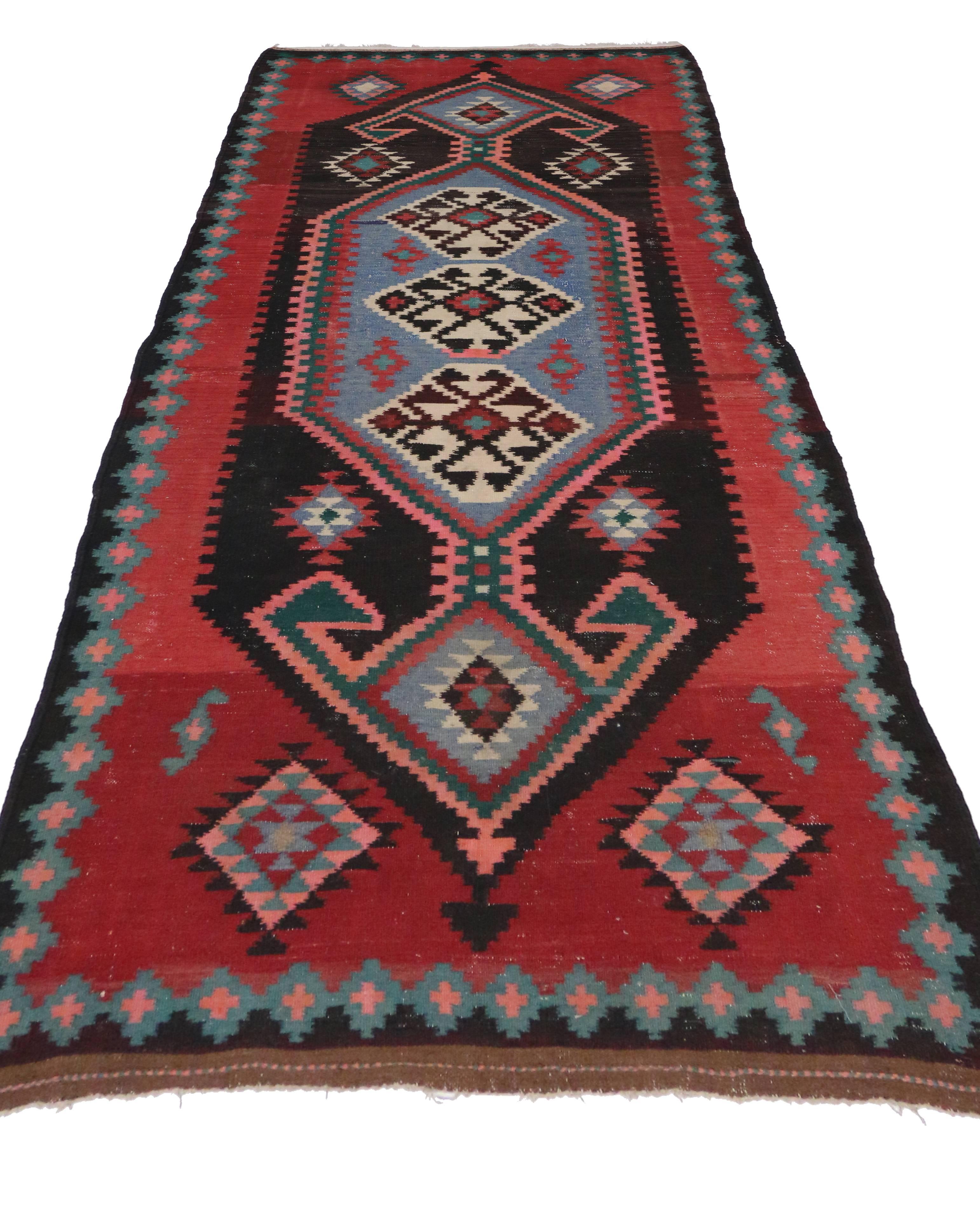 Hand-Woven Vintage Persian Tribal Kilim Rug with Modern Style, Kilim Runner