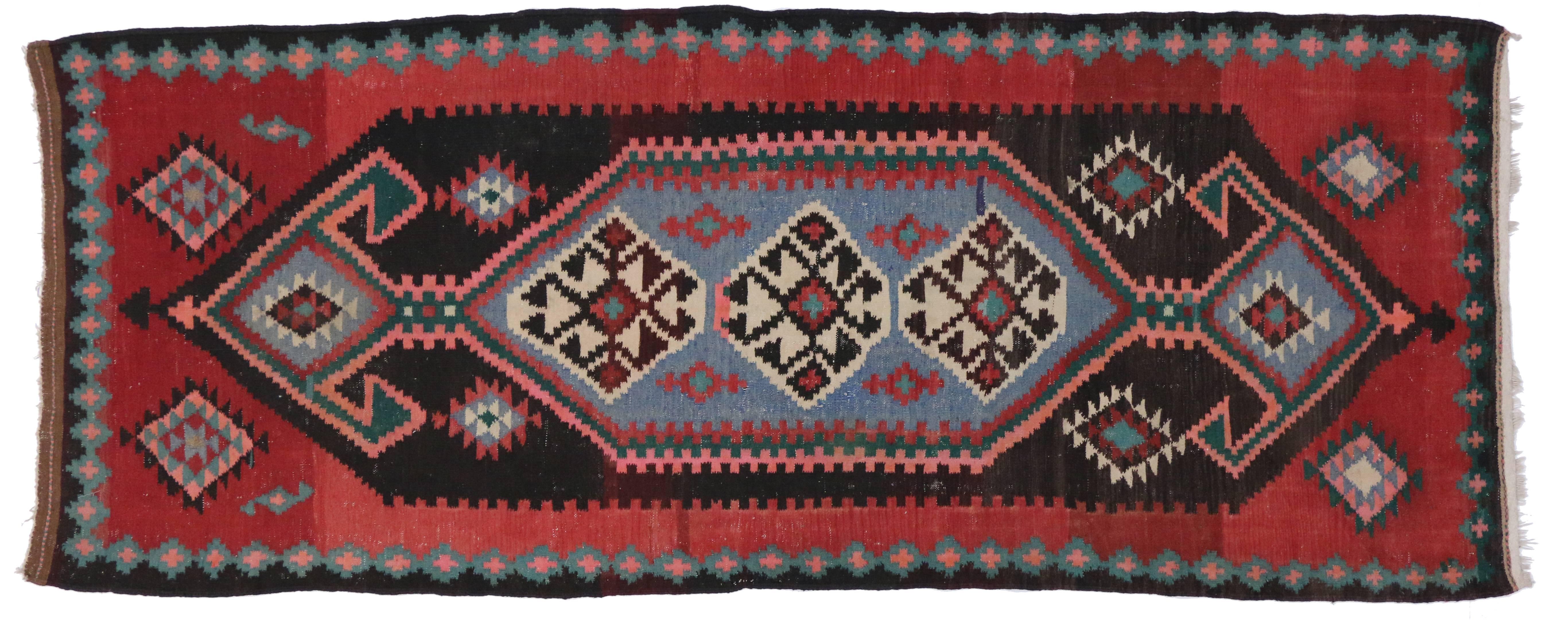 Vintage Persian Tribal Kilim Rug with Modern Style, Kilim Runner In Good Condition In Dallas, TX