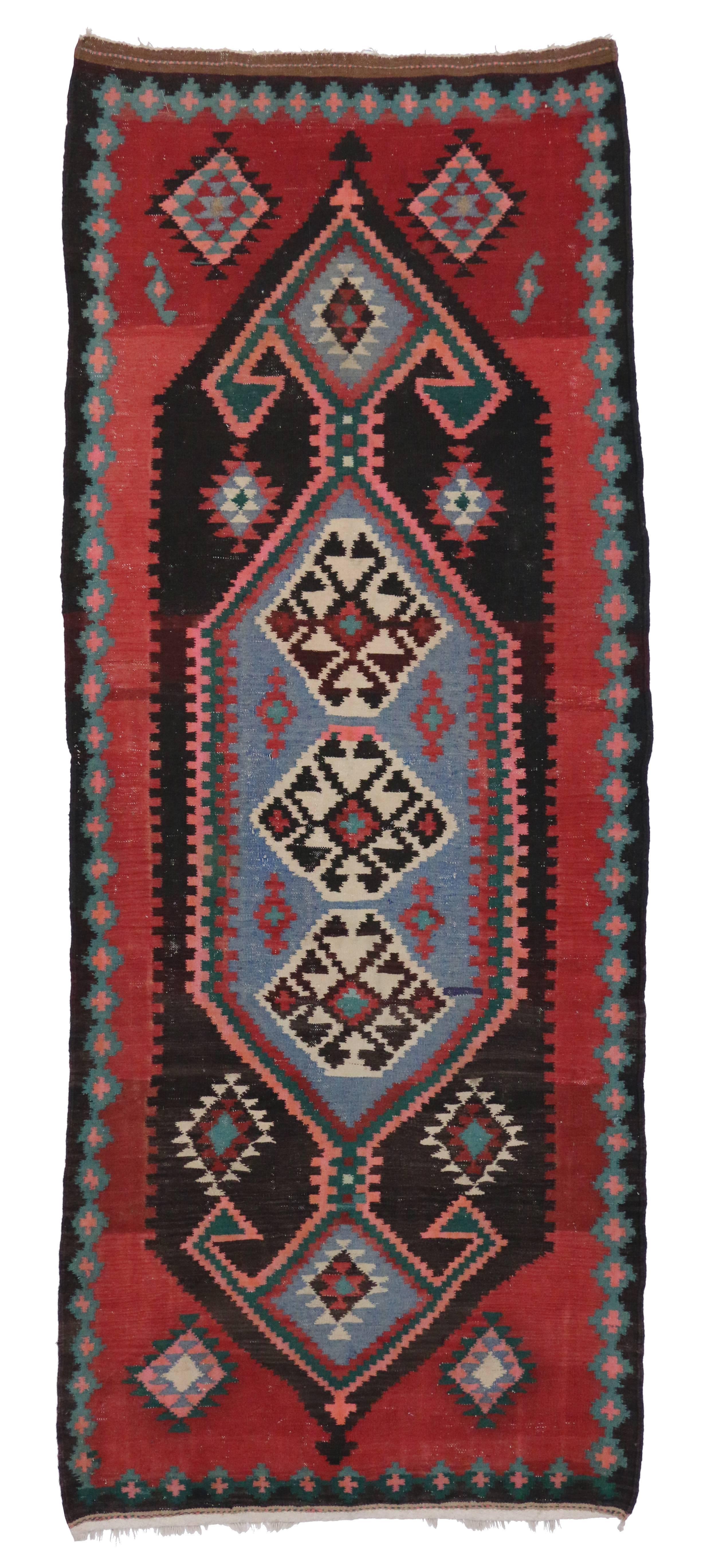 20th Century Vintage Persian Tribal Kilim Rug with Modern Style, Kilim Runner