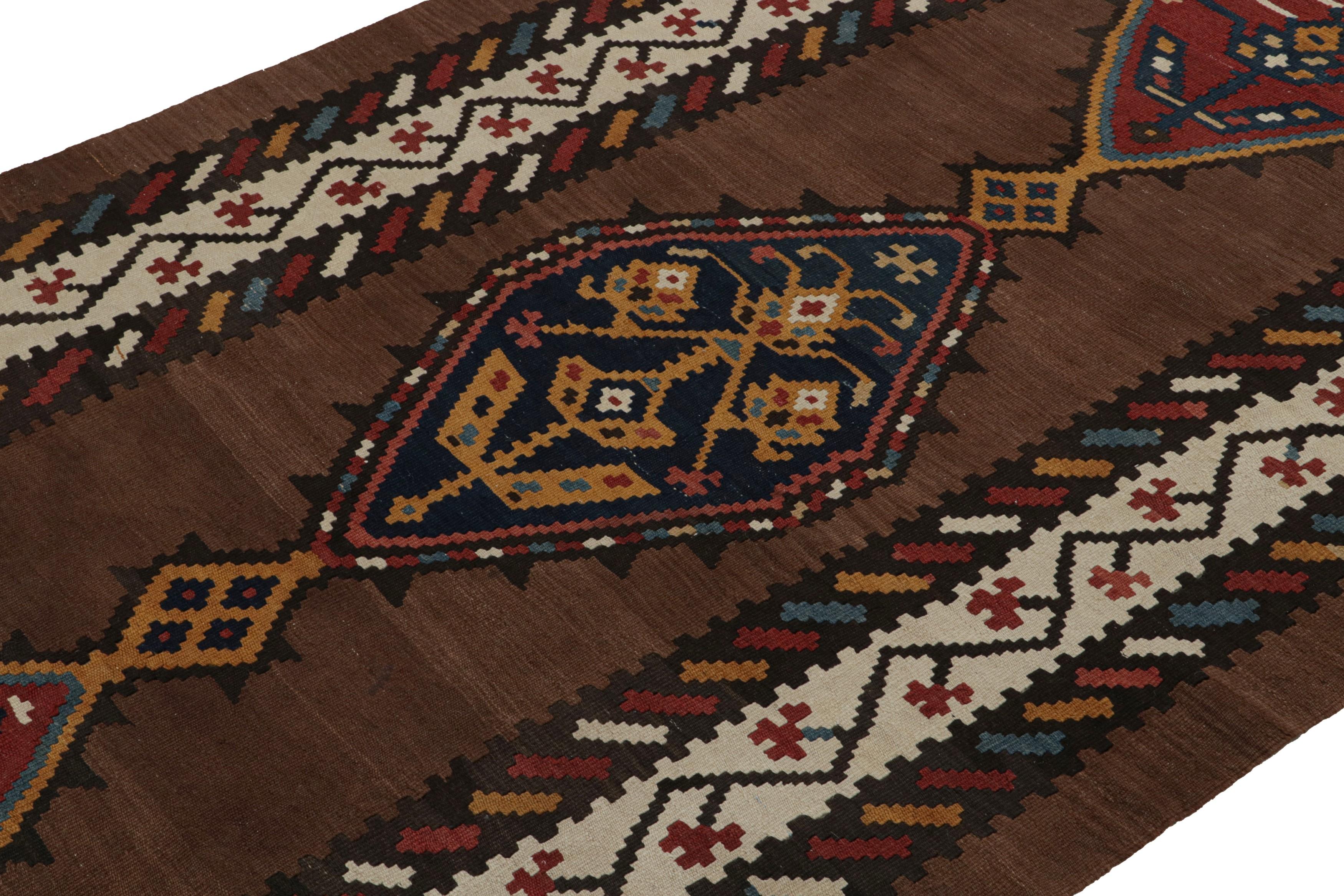 Hand-Woven Vintage Persian tribal Kilim Runner rug with Medallions from Rug & Kilim For Sale