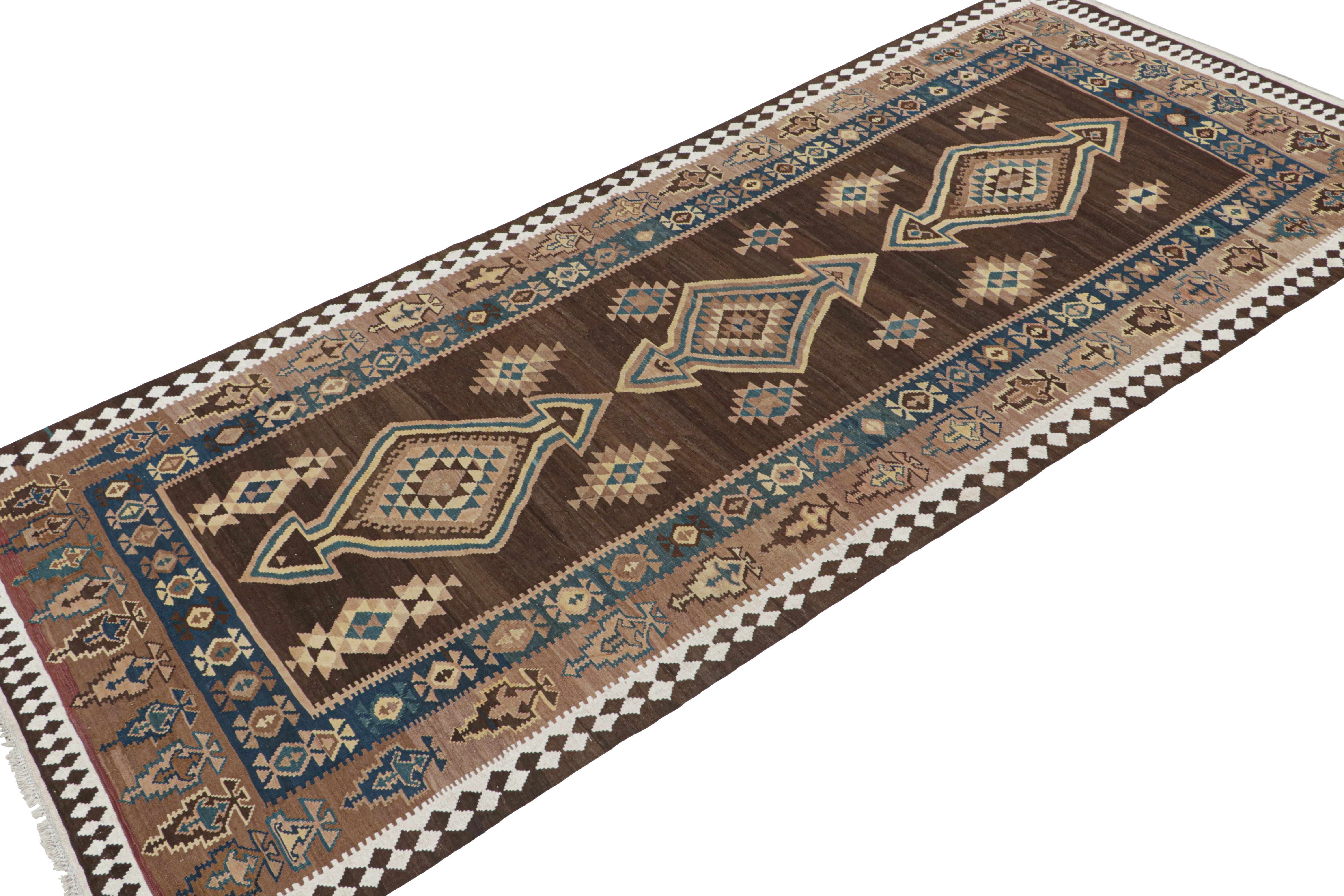 Hand-Knotted Vintage Persian Tribal Kilim with Brown and Blue Medallions by Rug & Kilim For Sale