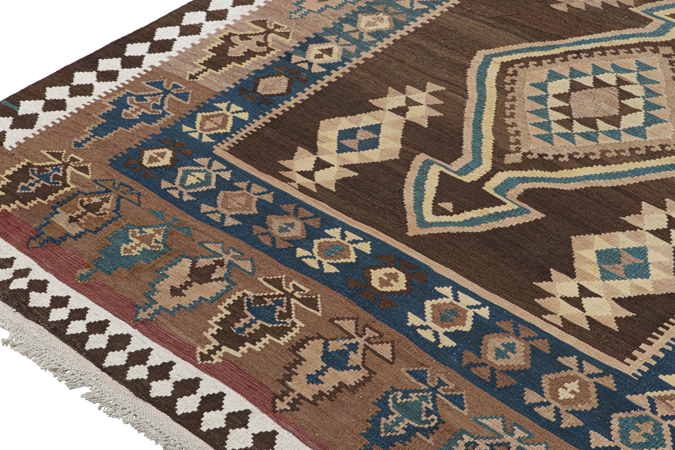 Mid-20th Century Vintage Persian Tribal Kilim with Brown and Blue Medallions by Rug & Kilim For Sale