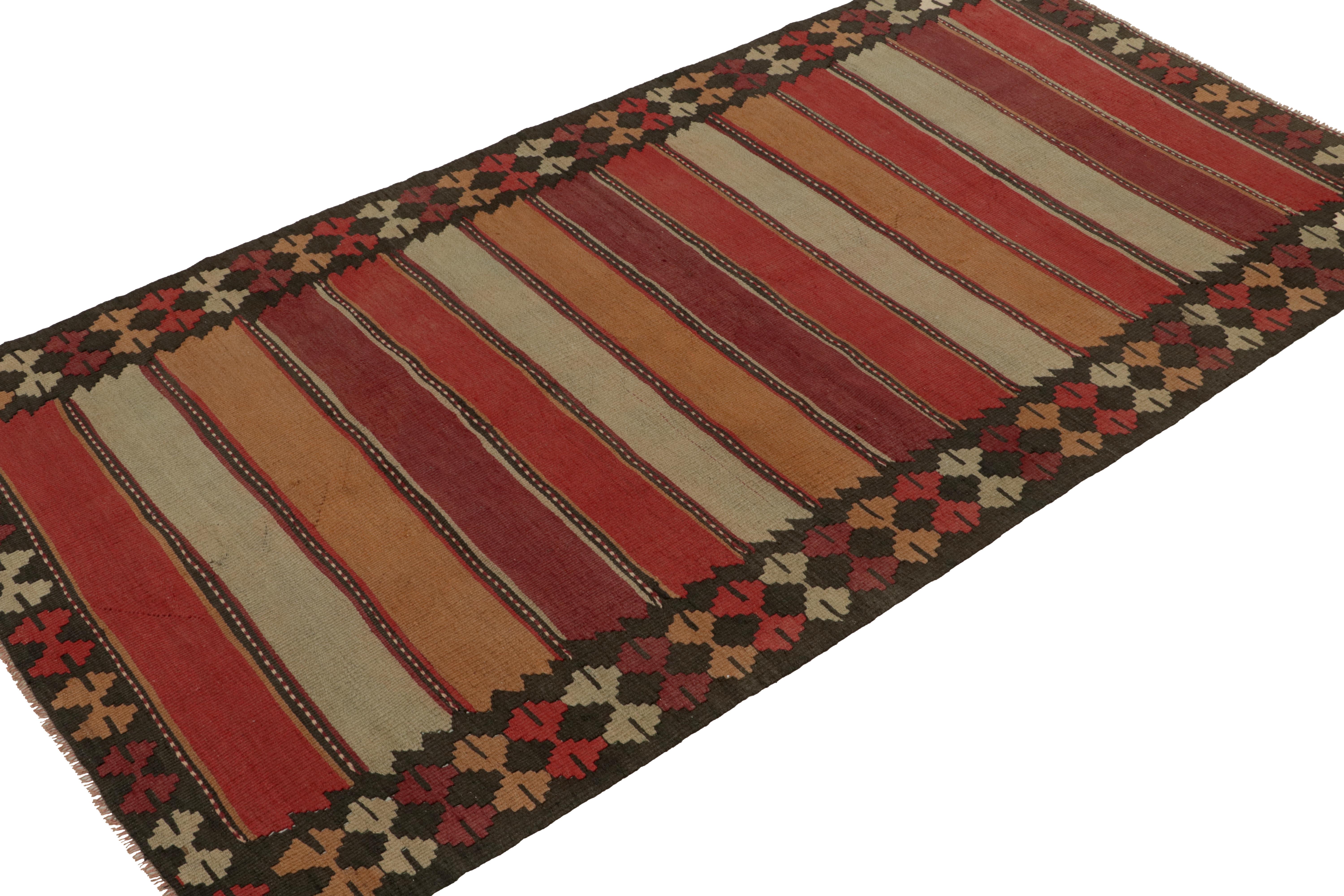 Hand-Knotted Vintage Persian Tribal Kilim with Stripes and Geometric Patterns by Rug & Kilim For Sale