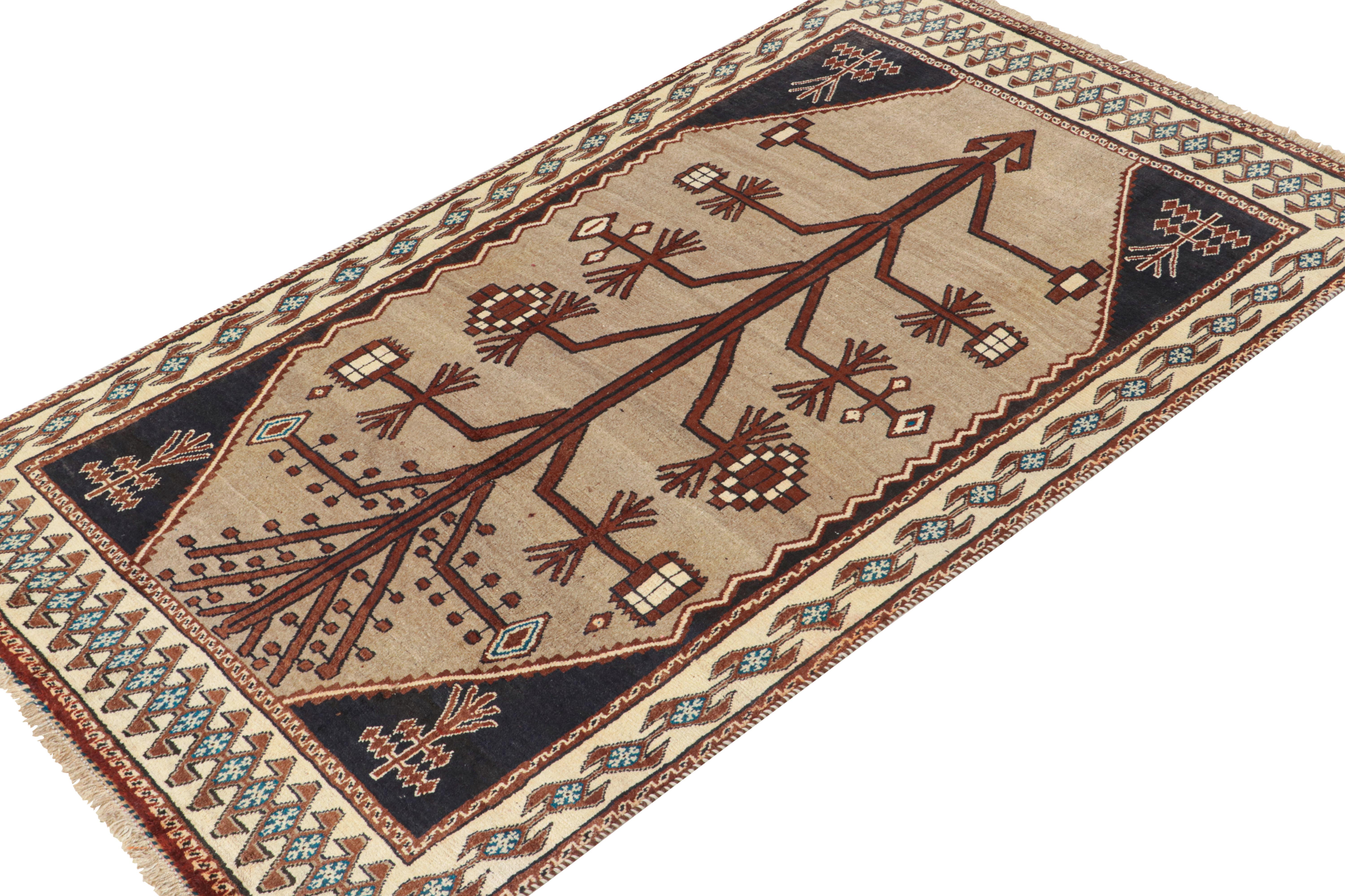 Hand-Knotted Vintage Persian Tribal rug in Beige with Brown Geometric Pattern For Sale