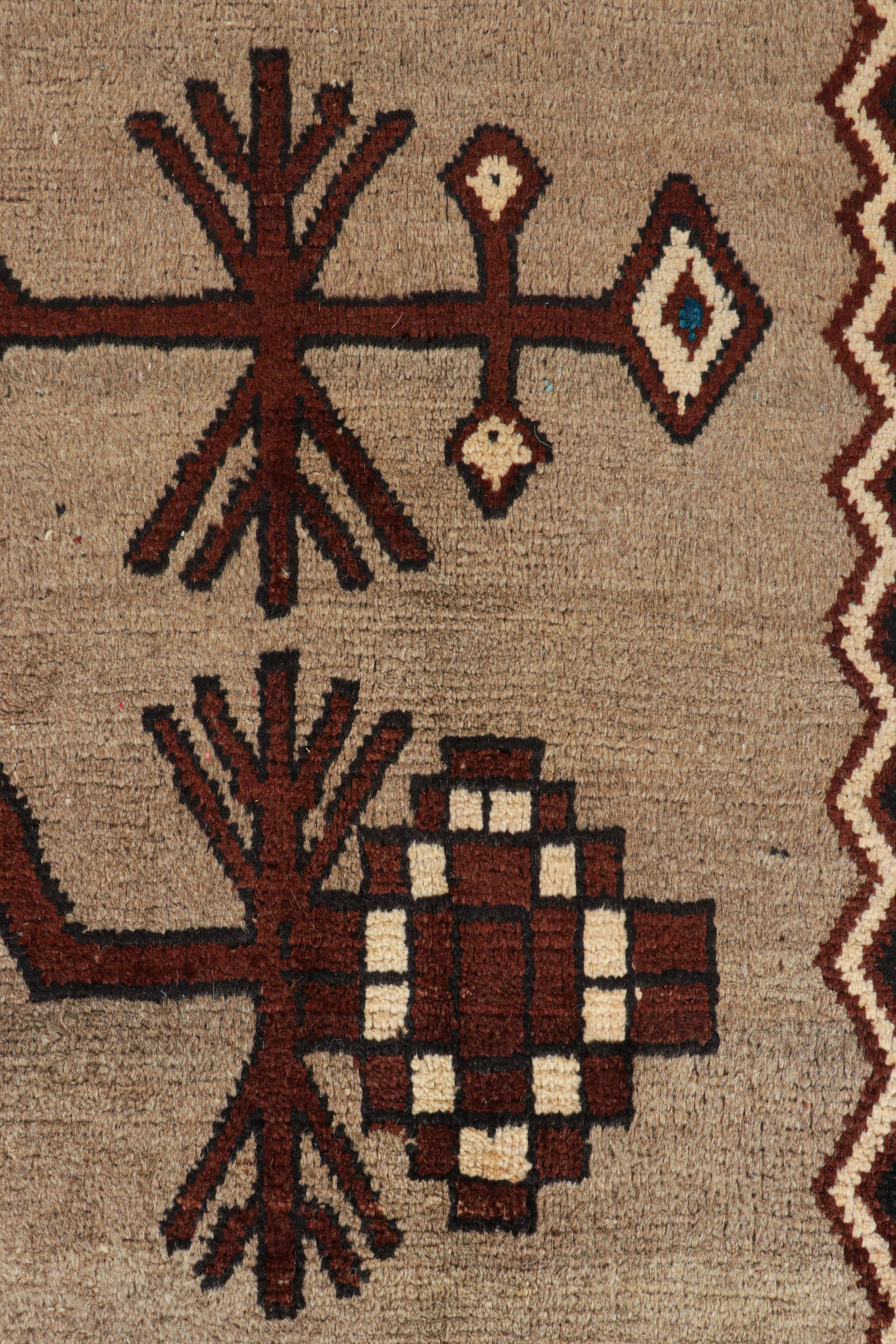 Wool Vintage Persian Tribal rug in Beige with Brown Geometric Pattern For Sale