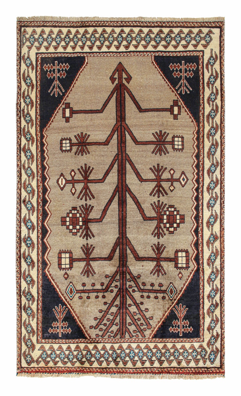 Vintage Persian Tribal rug in Beige with Brown Geometric Pattern by Rug ...