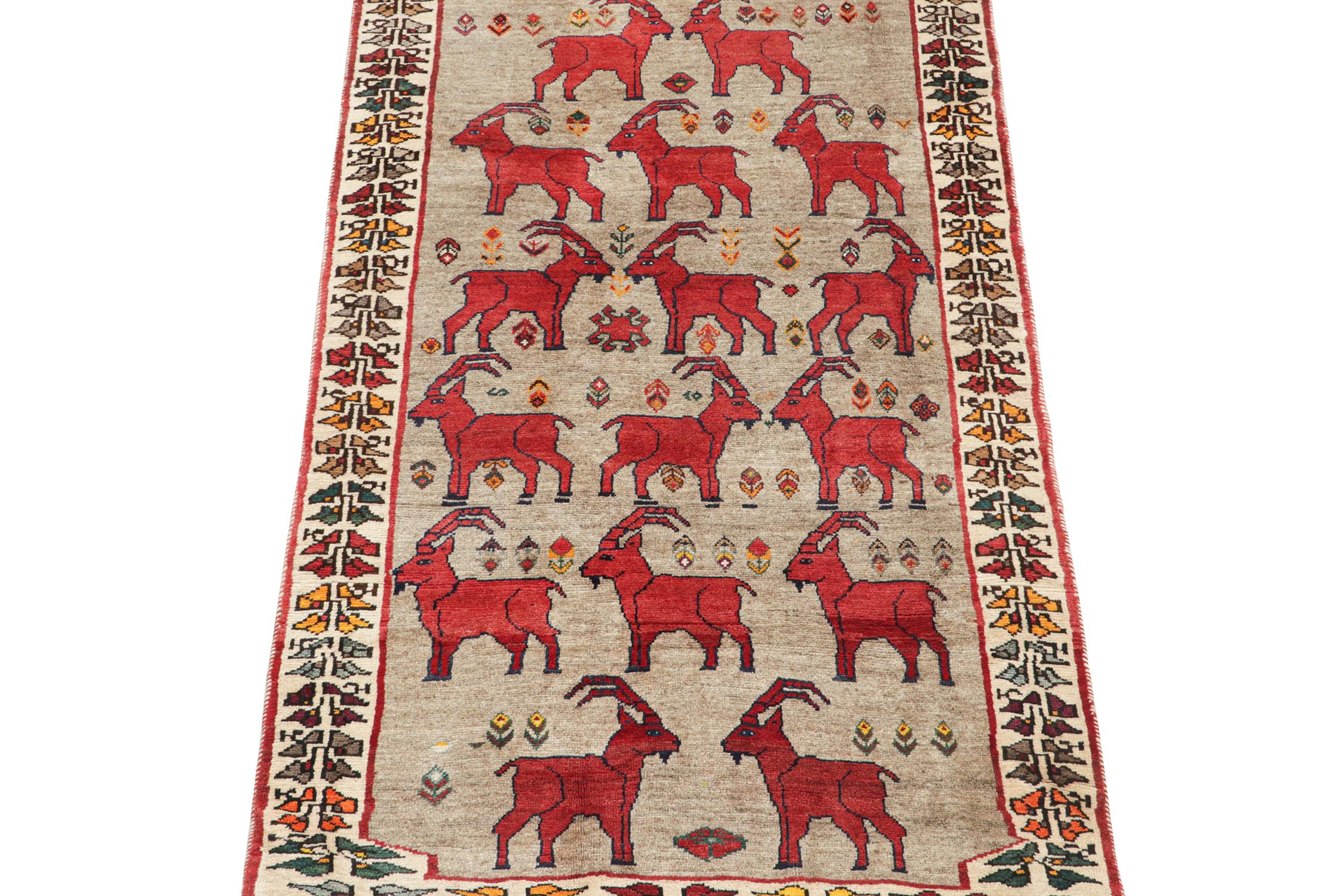 This vintage 4x8 Persian rug is a rare new addition to Rug & Kilim’s collection. Hand-knotted in wool, it originates circa 1950-1960. 

Connoisseurs will admire this as a collectible work of nomadic, primitivist folk art by tribal weavers of the