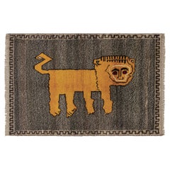 Vintage Persian Tribal Rug in Taupe with Gold Animal Pictorial by Rug & Kilim