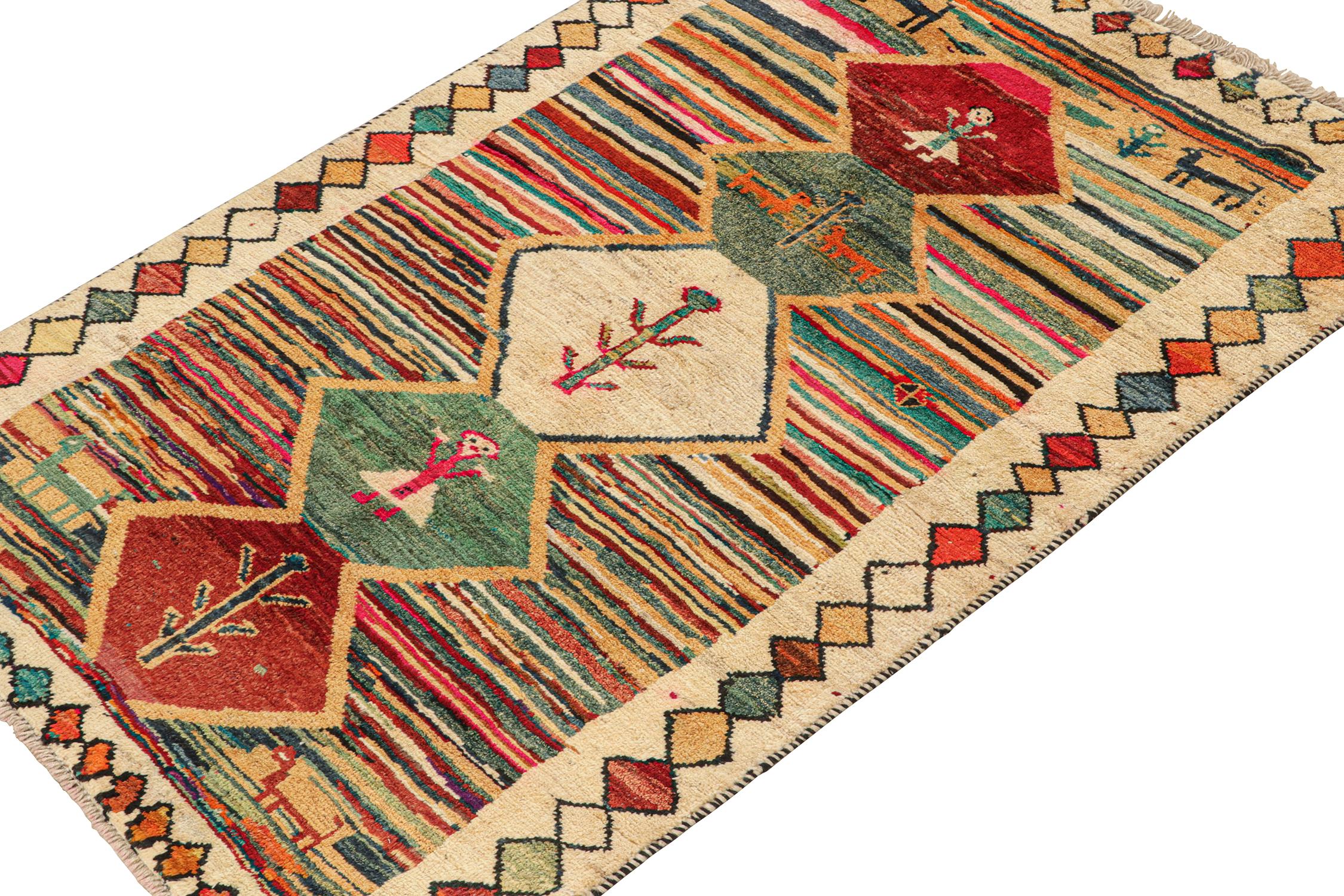 Hand-Knotted Vintage Persian Tribal Rug in Vibrant Colors with Pictorial by Rug & Kilim For Sale
