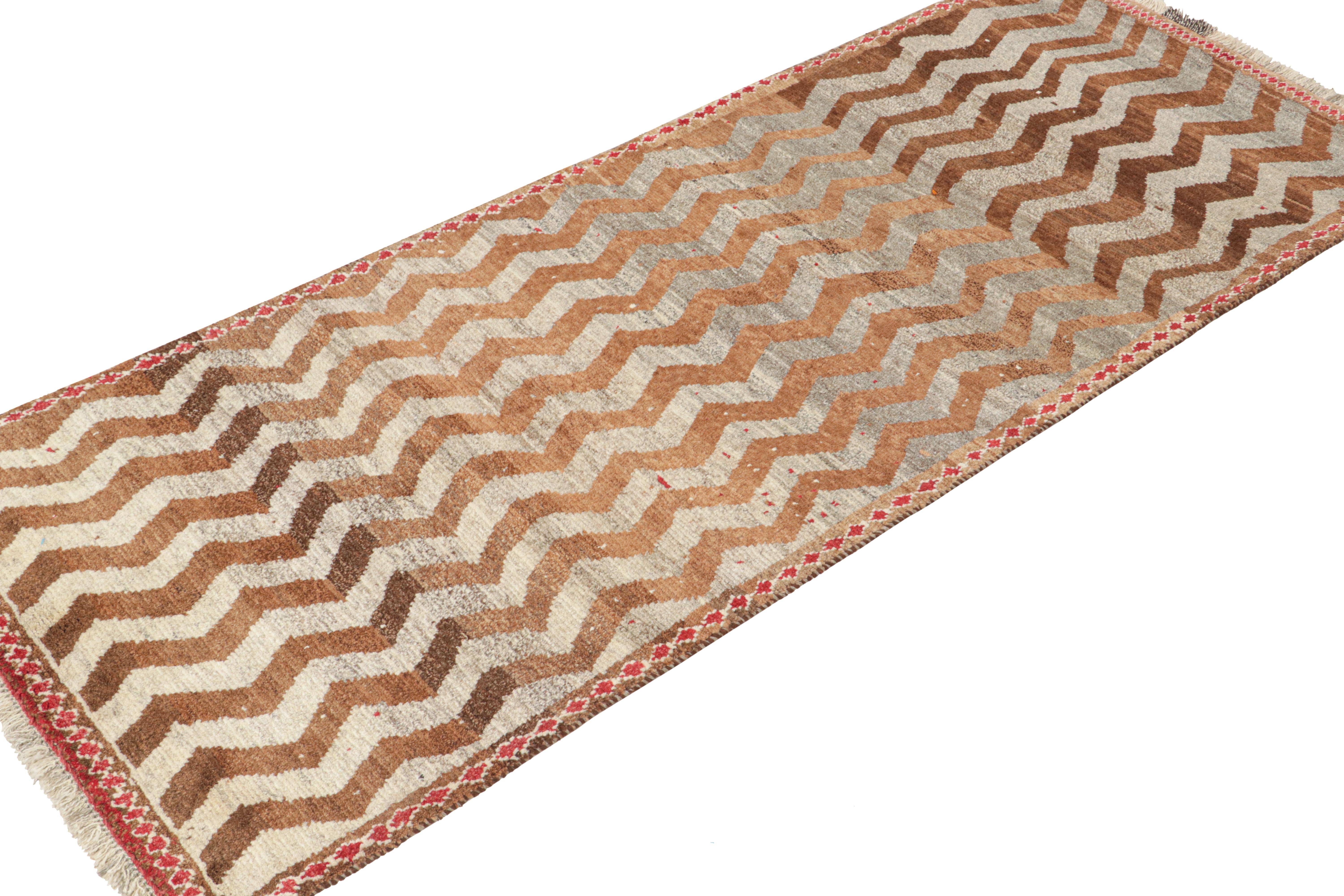 Hand-Knotted Vintage Persian Tribal Rug with Brown Chevrons by Rug & Kilim