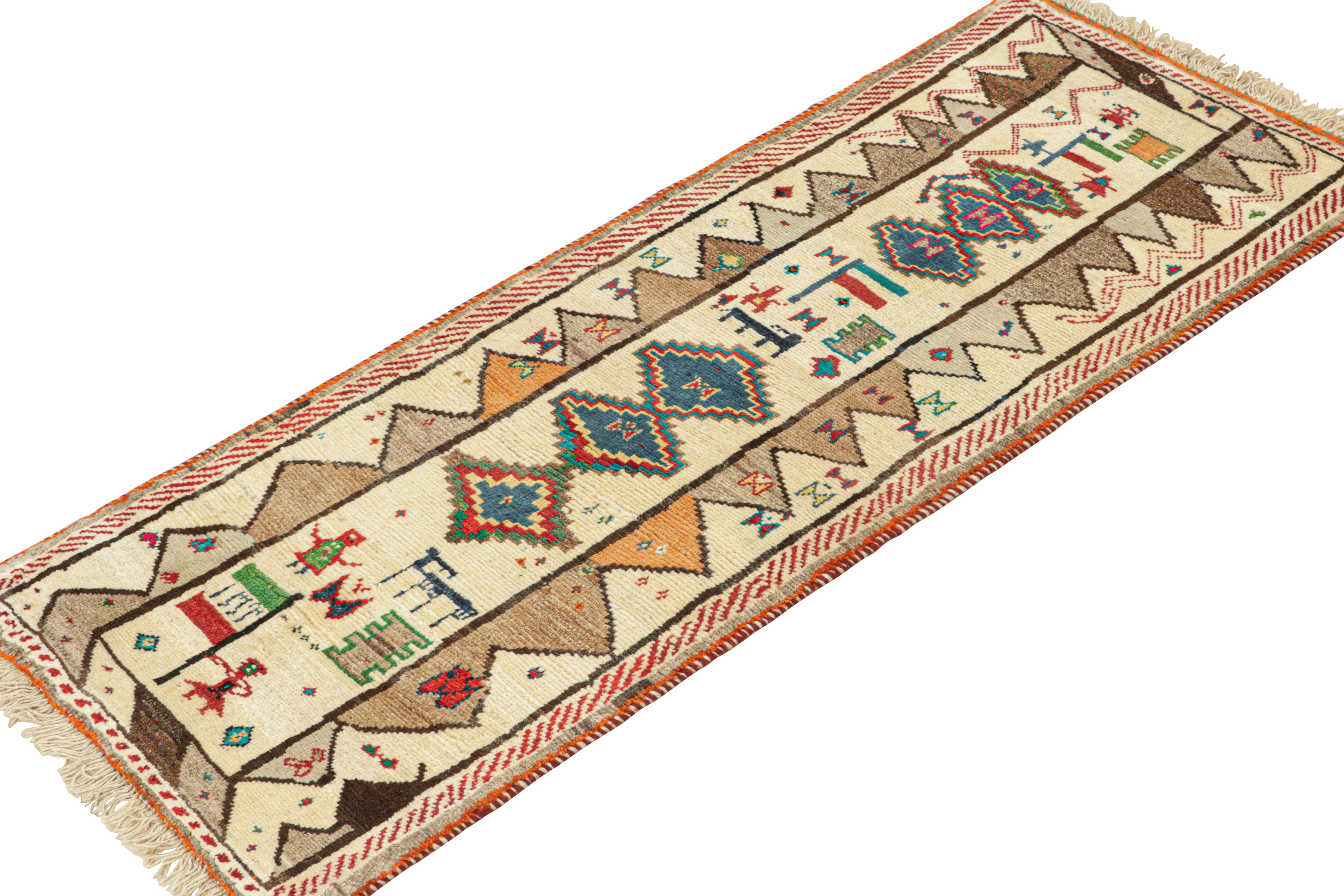 Hand-Knotted Vintage Persian Tribal runner in Beige with Geometric Patterns by Rug & Kilim For Sale