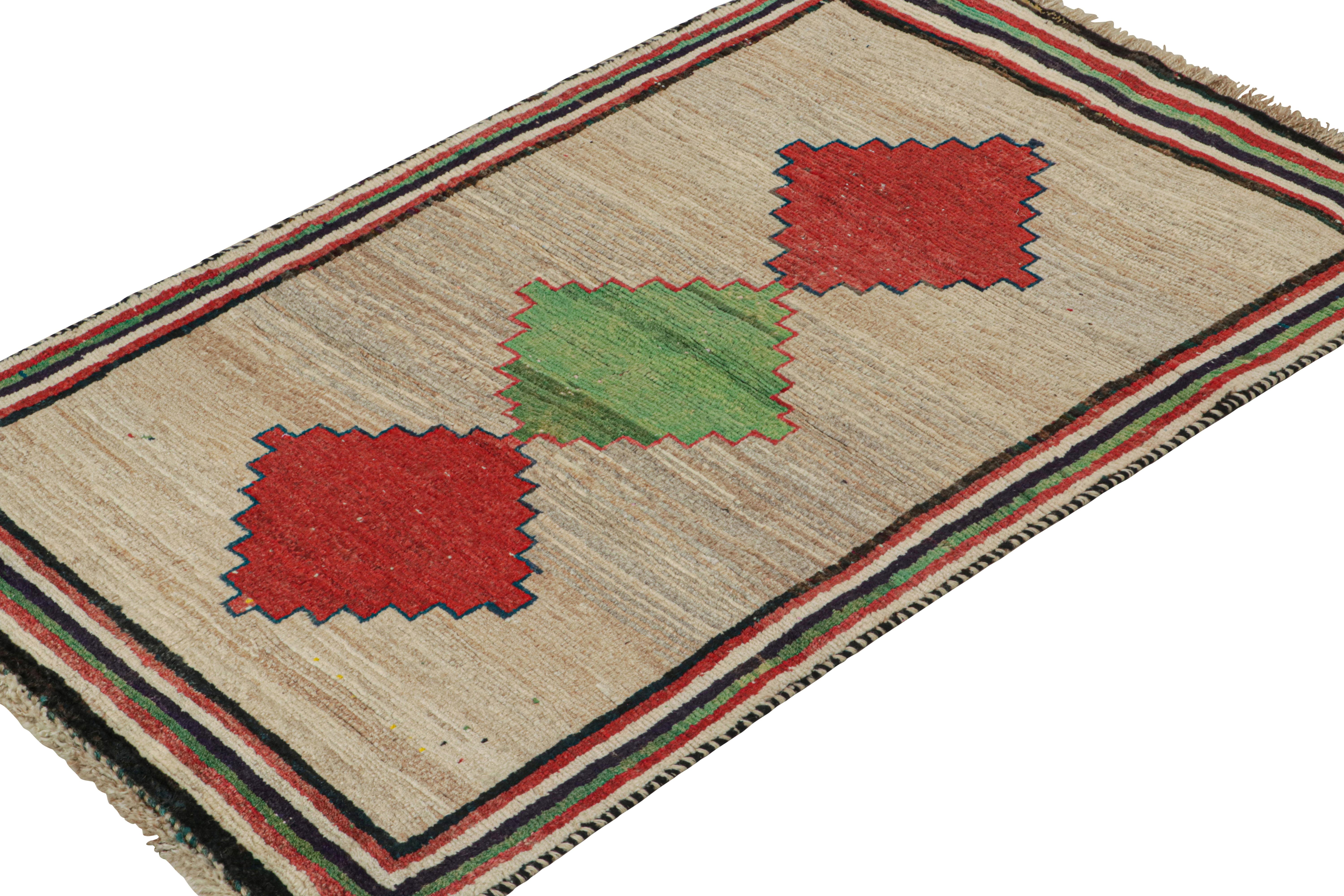 Hand-Knotted Vintage Persian Tribal Runner in Beige with Green & Red Medallion For Sale