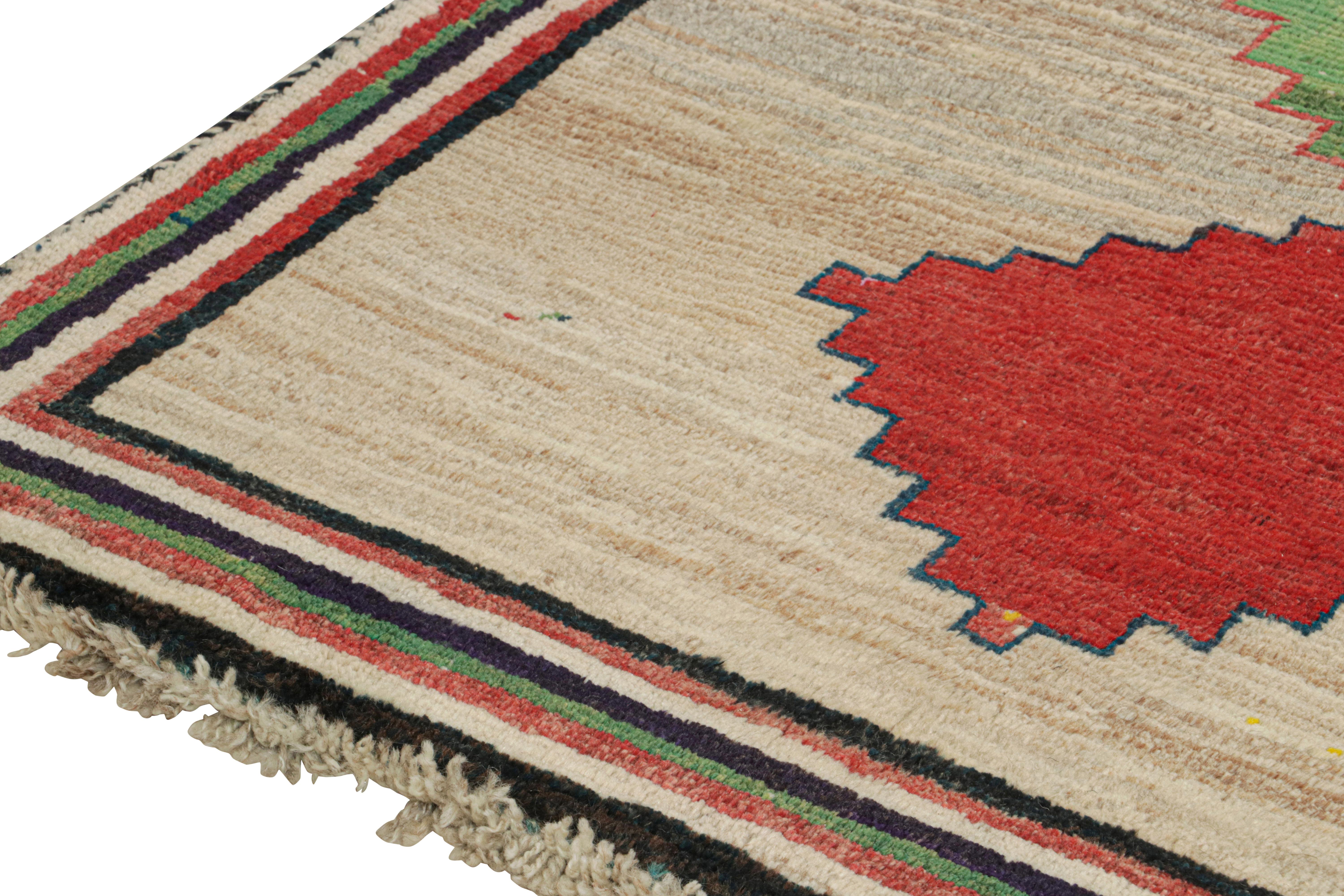 Mid-20th Century Vintage Persian Tribal Runner in Beige with Green & Red Medallion For Sale