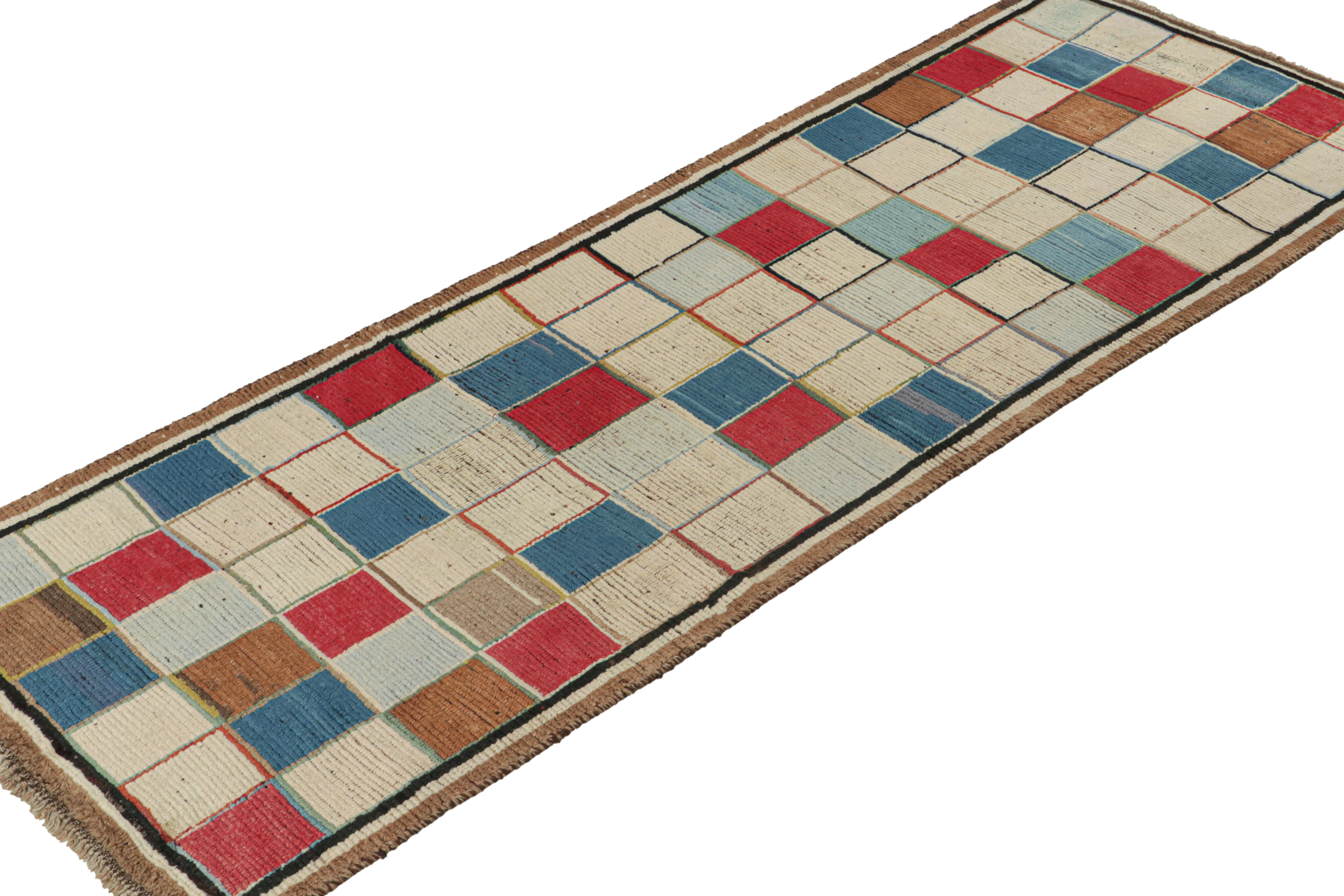 Hand-Knotted Vintage Persian Tribal Runner with Square Patterns by Rug & Kilim For Sale