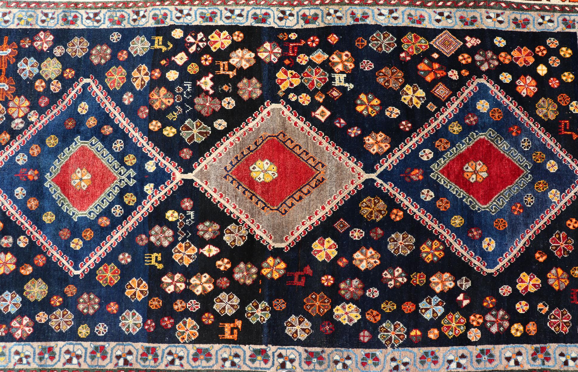 Vintage Persian Tribal Shiraz with Medallion Design on Dark Background For Sale 1
