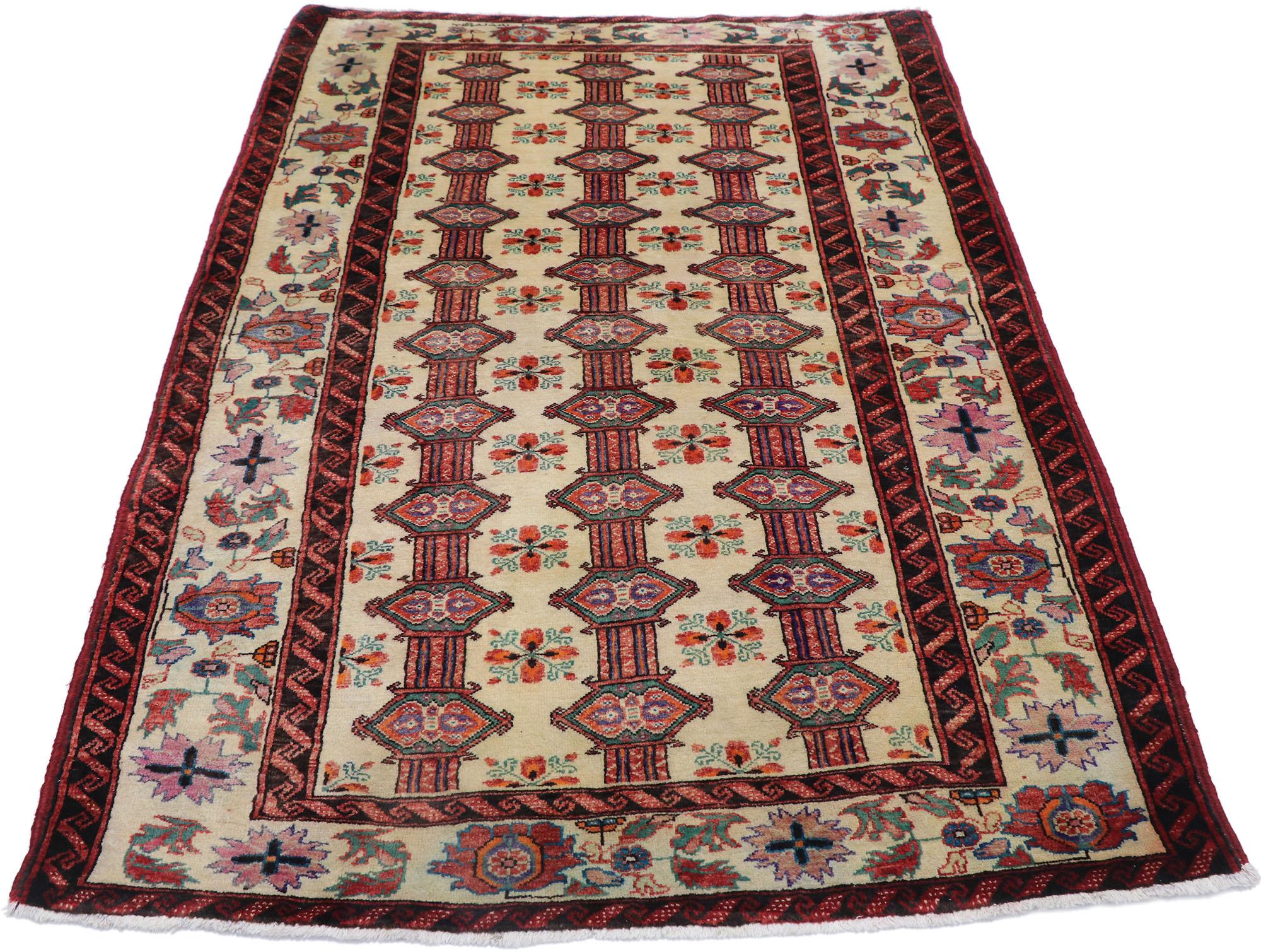 Hand-Knotted Vintage Persian Turkaman Rug with Tribal Style For Sale