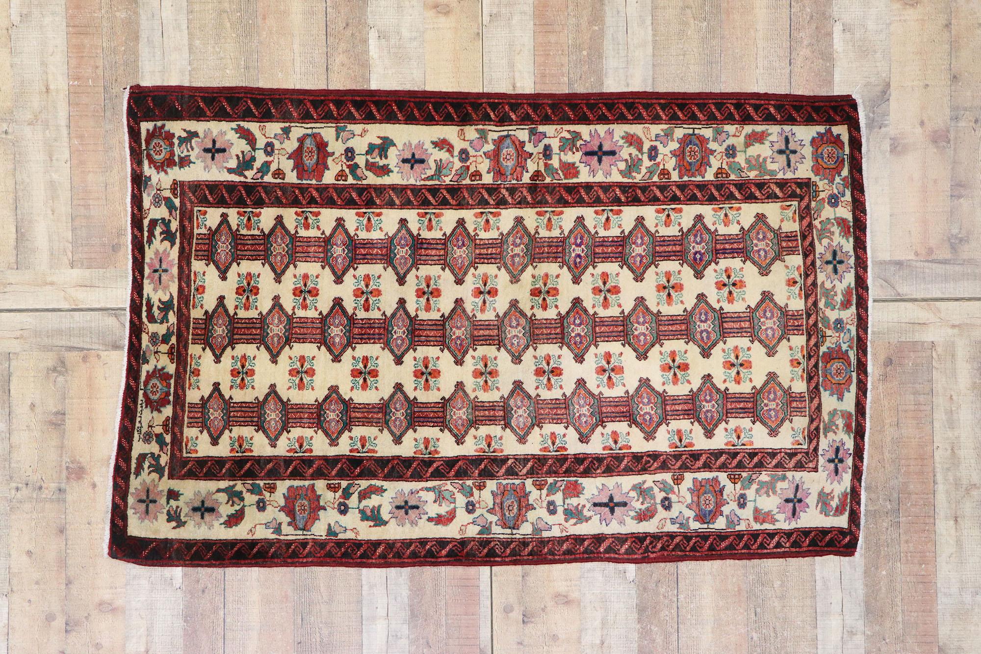 Vintage Persian Turkaman Rug with Tribal Style For Sale 2