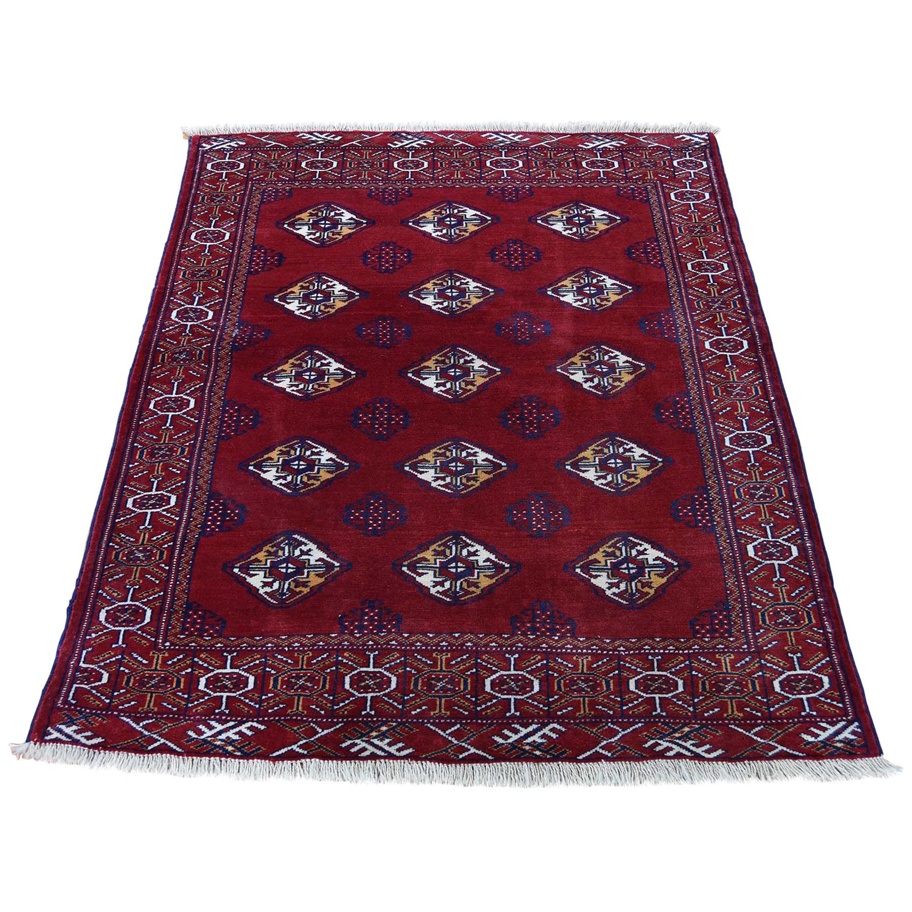 Vintage Persian Turkoman Bokara Design Pure Wool Hand Knotted Oriental Rug