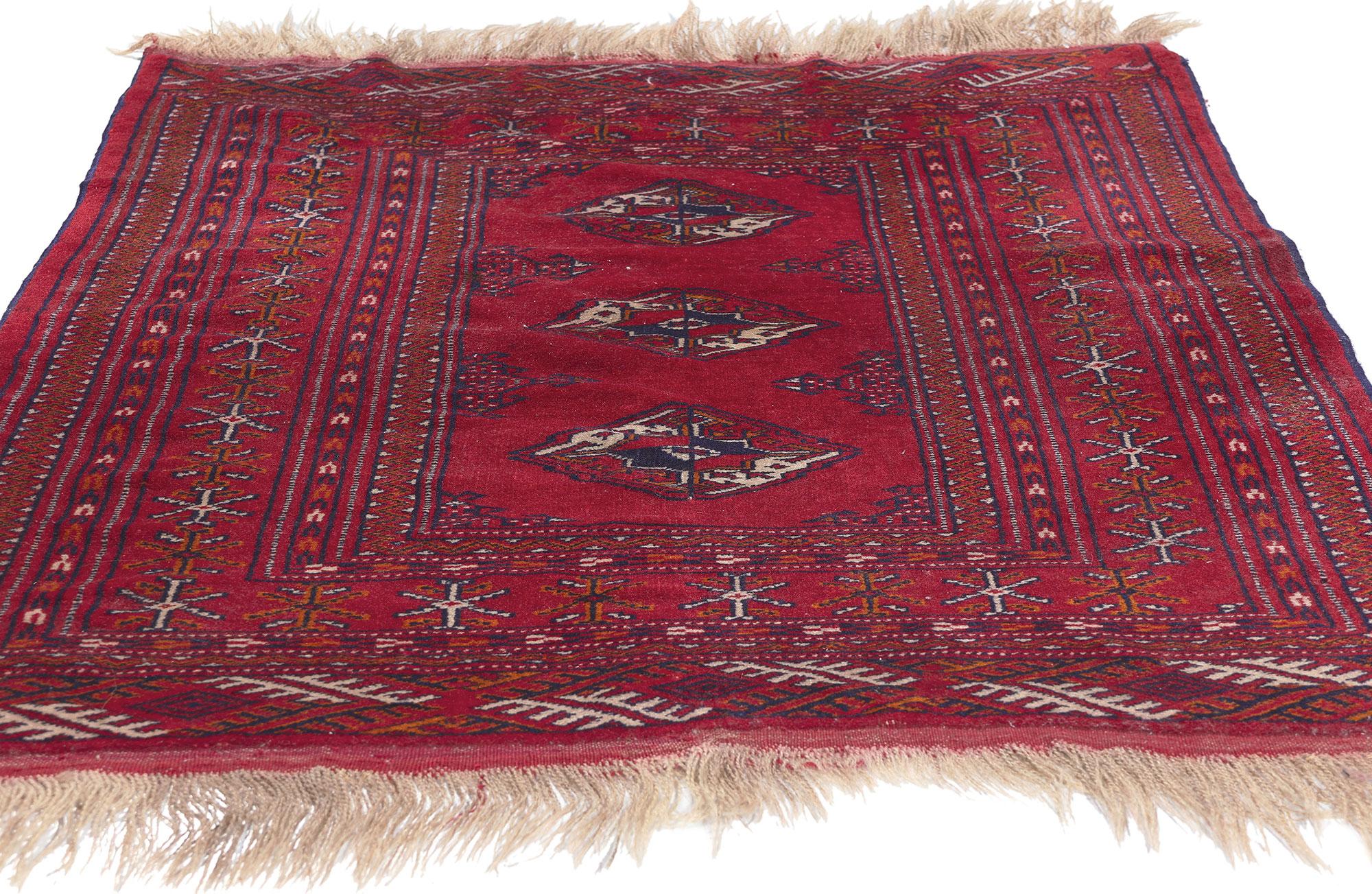 Hand-Knotted Vintage Persian Turkoman Rug, Dark and Moody Nomad Meets Tribal Enchantment For Sale