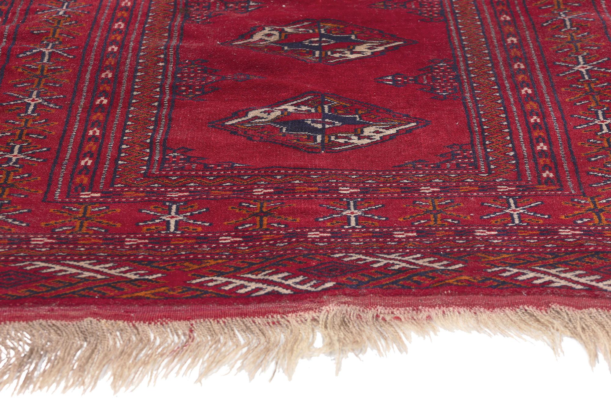 Vintage Persian Turkoman Rug, Dark and Moody Nomad Meets Tribal Enchantment In Good Condition For Sale In Dallas, TX