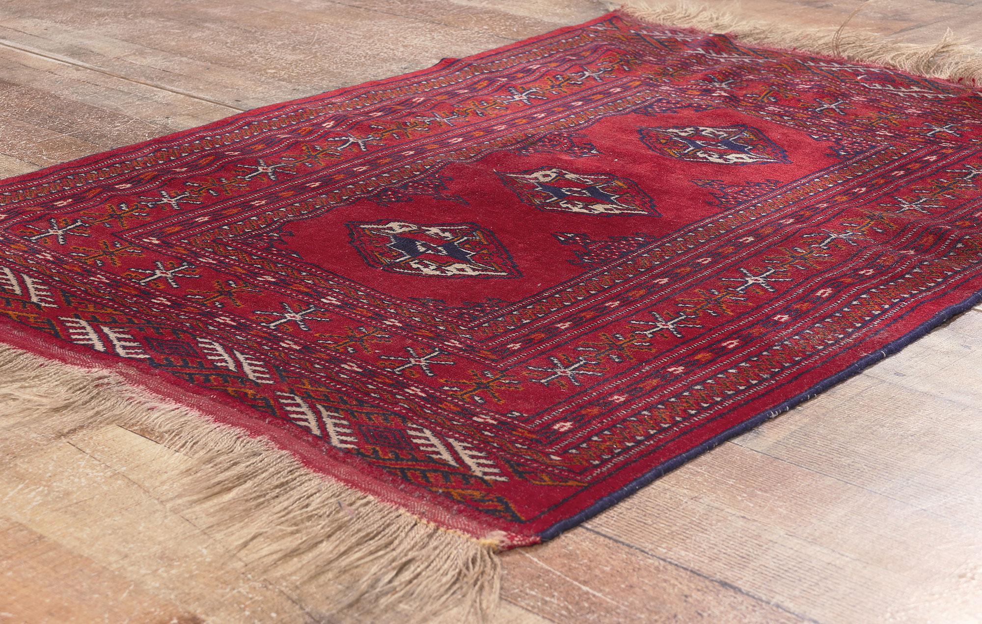 Vintage Persian Turkoman Rug, Dark and Moody Nomad Meets Tribal Enchantment For Sale 1