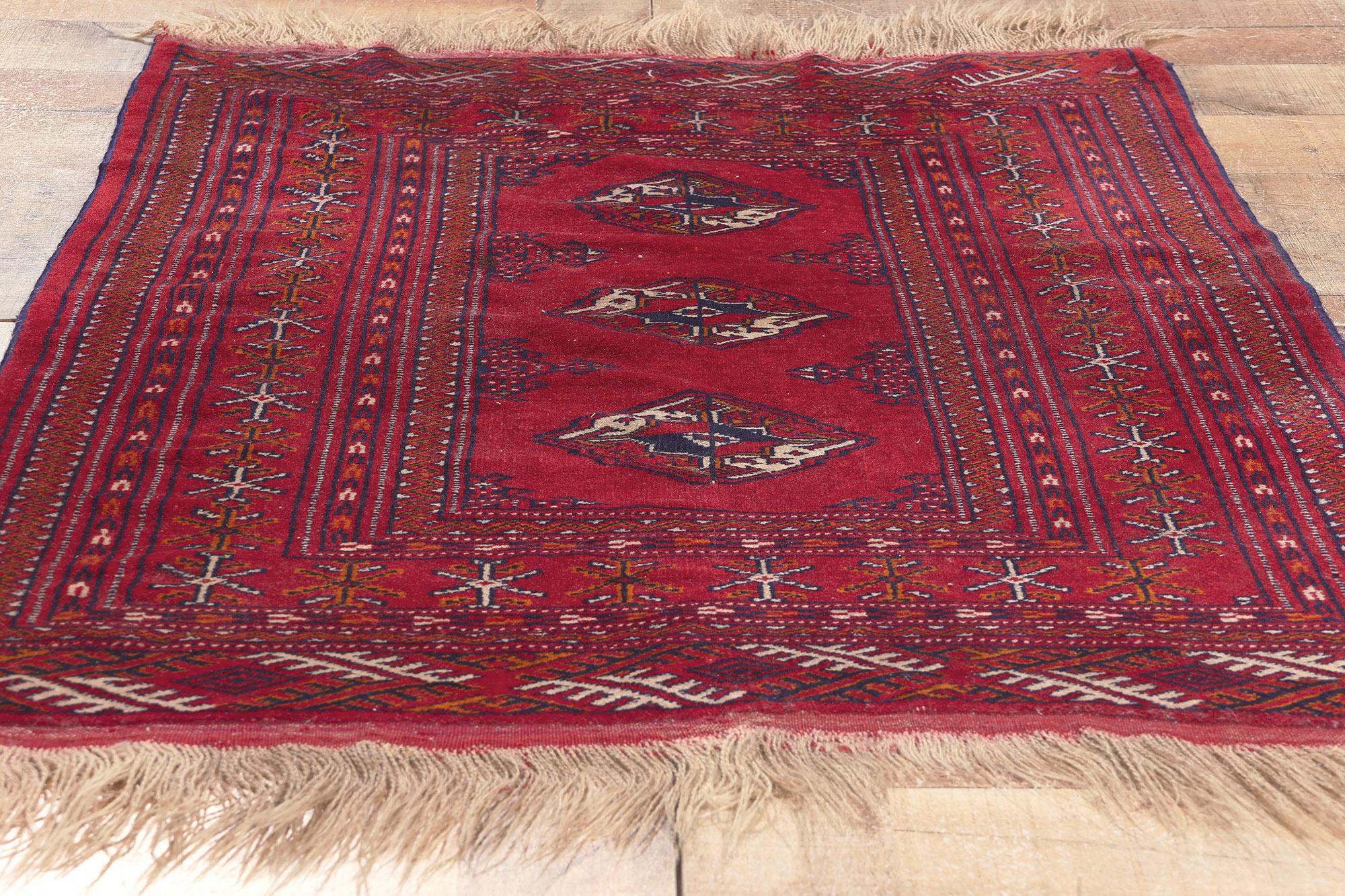 Vintage Persian Turkoman Rug, Dark and Moody Nomad Meets Tribal Enchantment For Sale 2