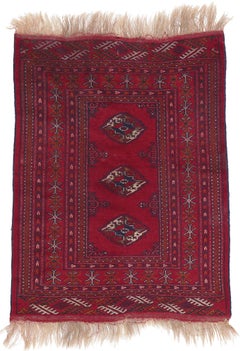Persischer Turkoman-Teppich im Vintage-Stil, Dunkel- und Moody Nomad trifft Stammeskunst-Enchantment