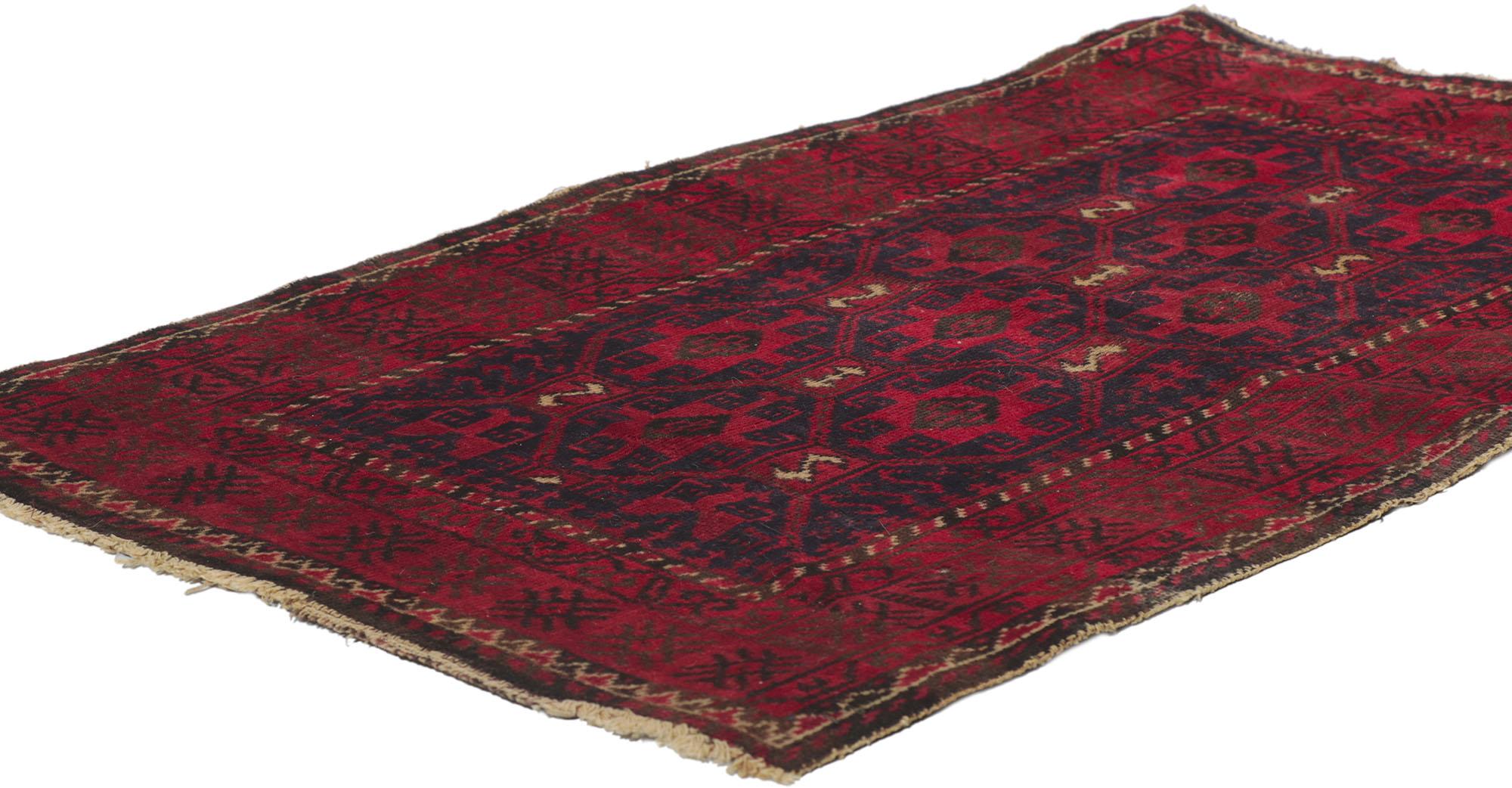 78216 Vintage Persian Turkoman rug, 02'01 x 03'06. Abrash. Desirable Age Wear. Made in Iran. Hand-knotted wool.