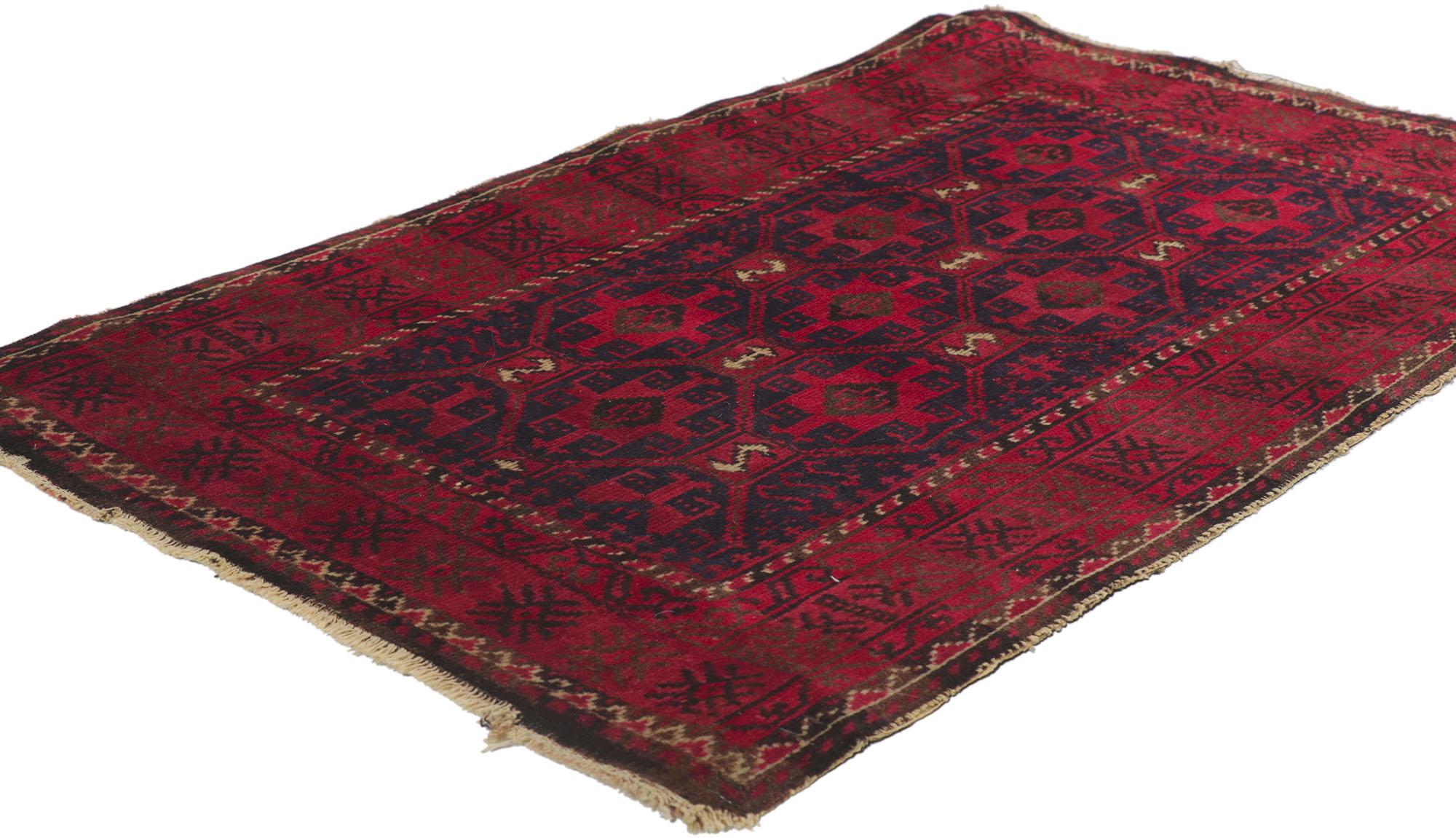 78215 Vintage Persian Turkoman rug, 02'01 x 03'05. Abrash. Desirable Age Wear. Hand-knotted wool. Made in Iran.