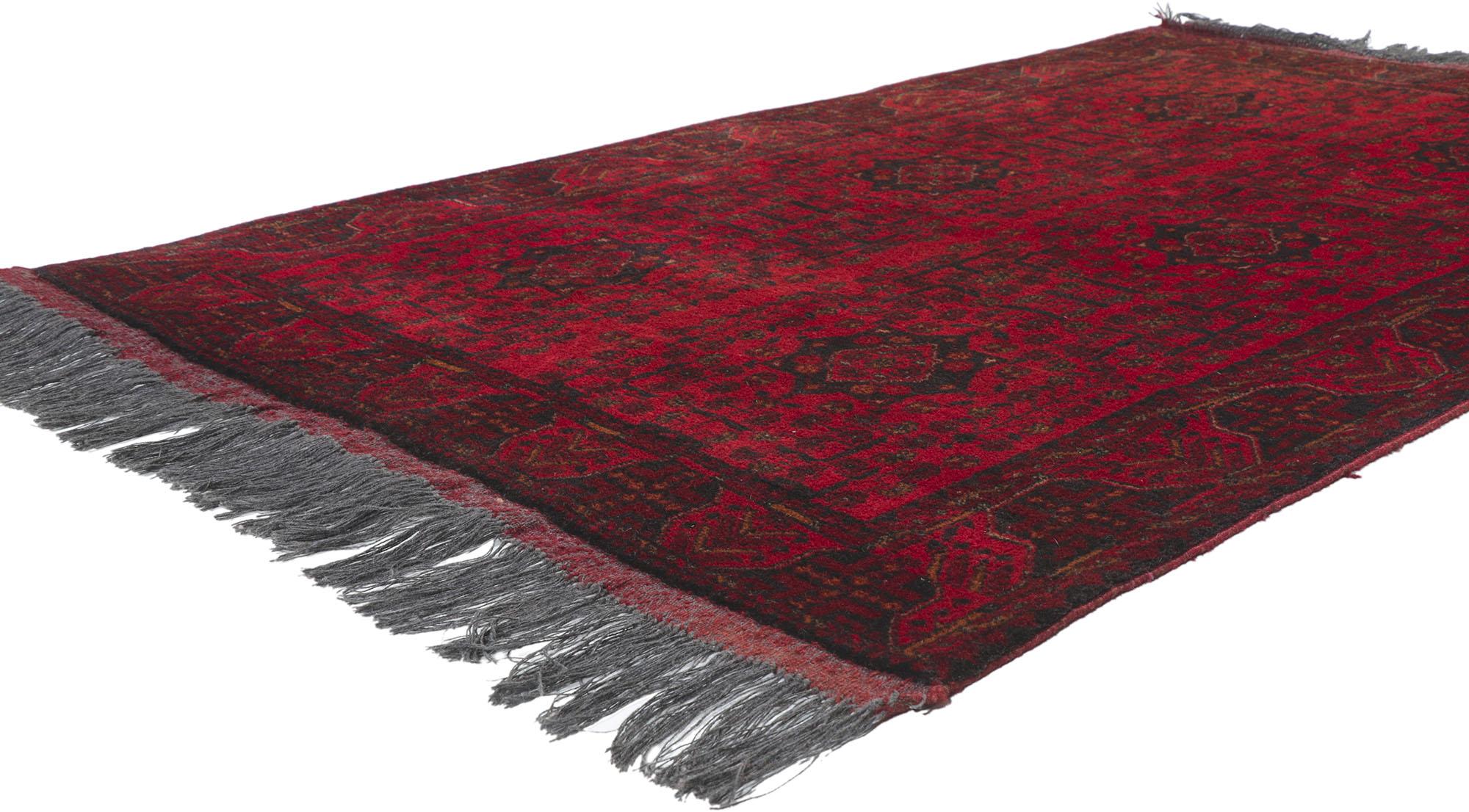 78205 Vintage Persian Turkoman Rug, 04'02 x 06'07.
With its timeless style, incredible detail and texture, this hand knotted wool vintage Turkoman rug is a captivating vision of woven beauty. The botanical design and saturated colors woven into this