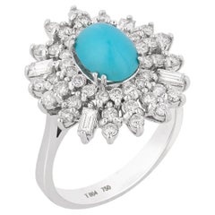 Vintage Persian turquoise diamond 18k yellow gold cocktail ring