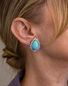 Vintage Persian Turquoise & Diamond Ear Clips