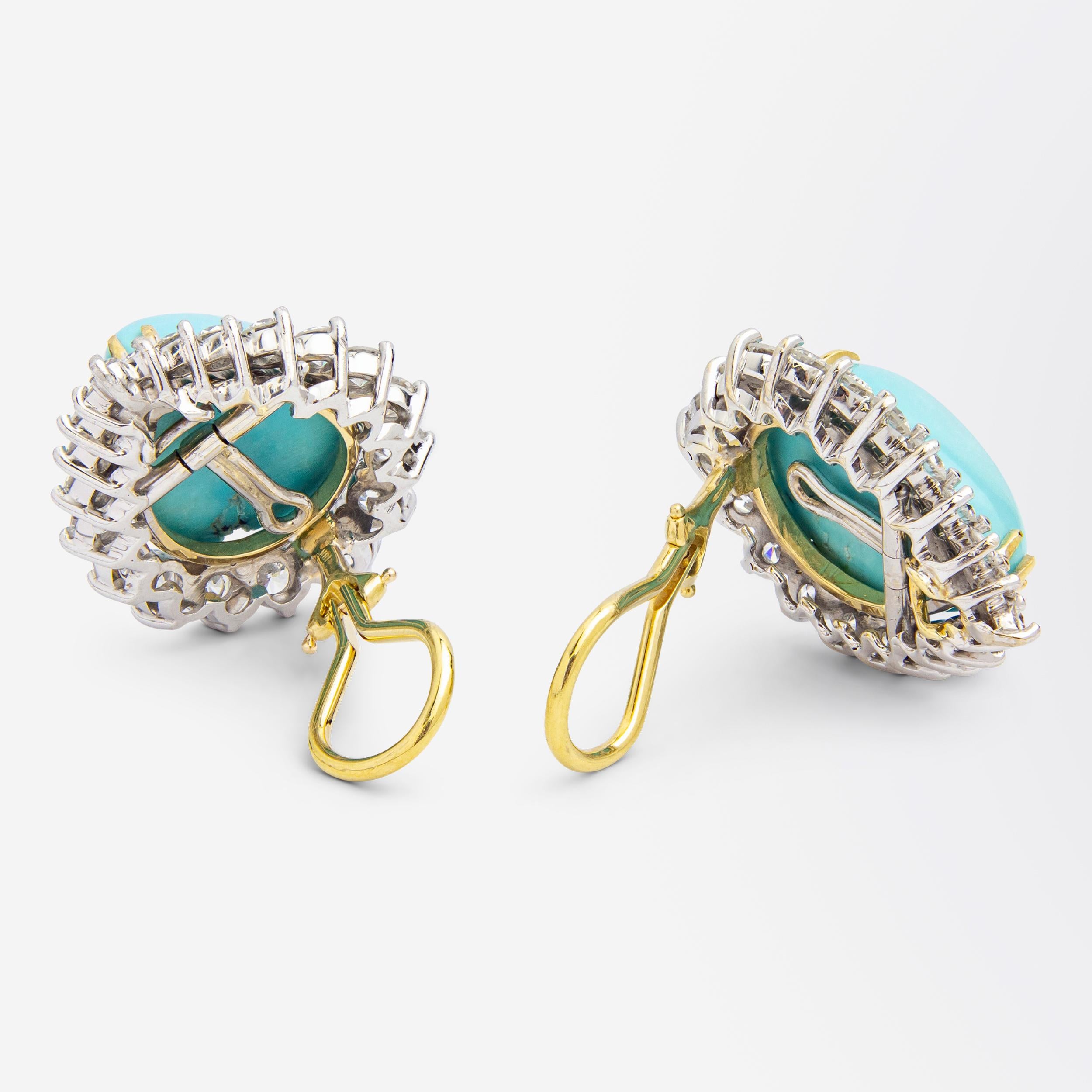 Pendientes vintage de turquesa persa y diamantes Moderno en venta