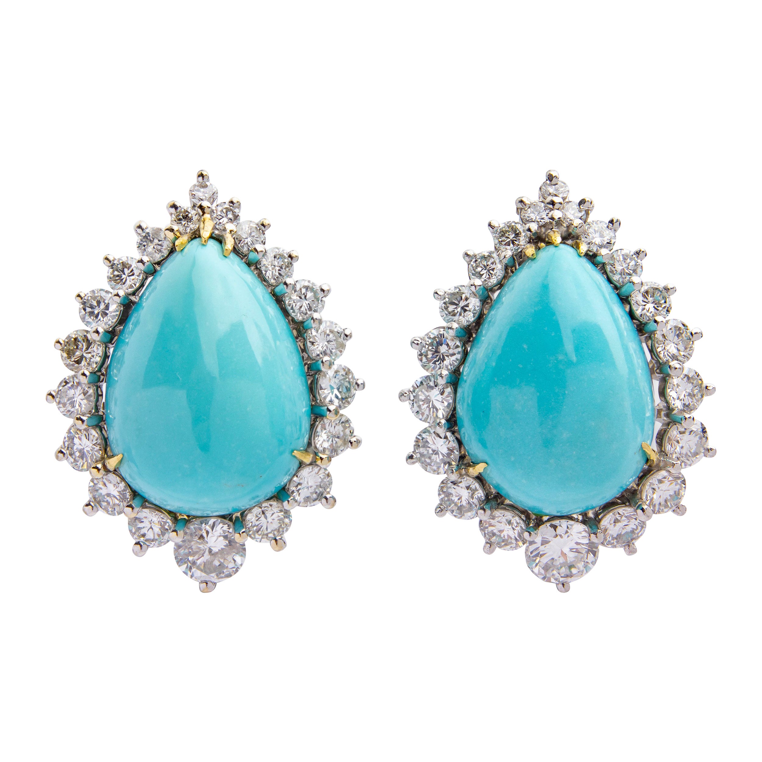 Pendientes vintage de turquesa persa y diamantes