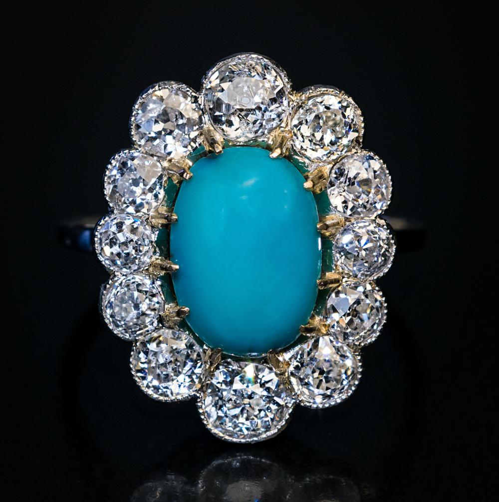 vintage turquoise and diamond ring