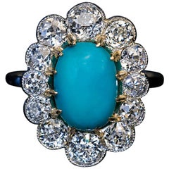 Antique Persian Turquoise Diamond Gold Platinum Ring