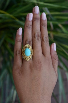 Vintage Persian Turquoise Yellow Gold Cocktail Ring