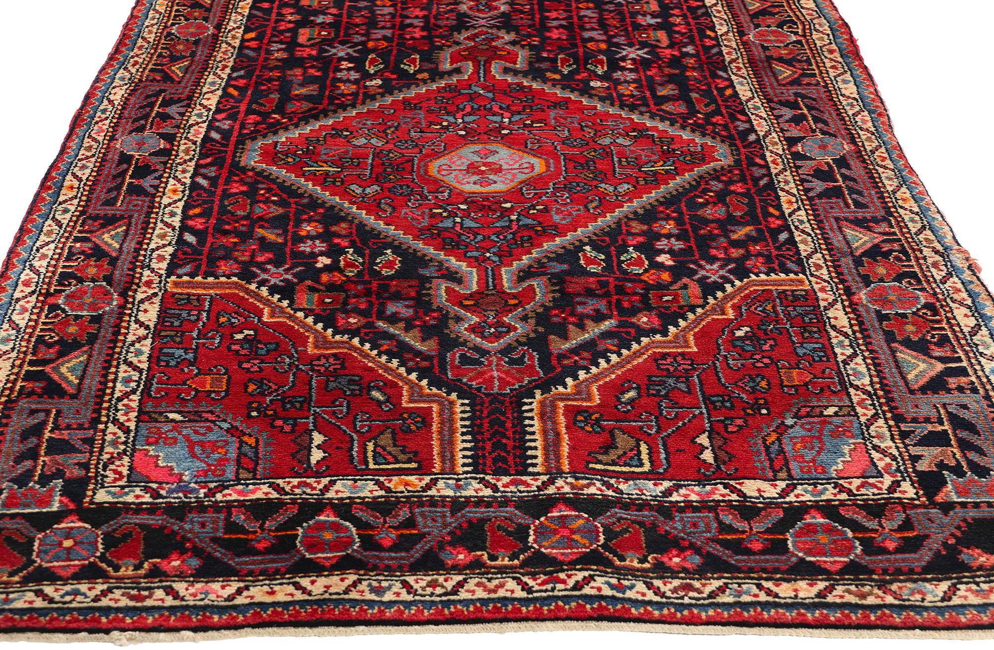 Hand-Knotted Vintage Persian Carpet Runner Hamadan Rig For Sale