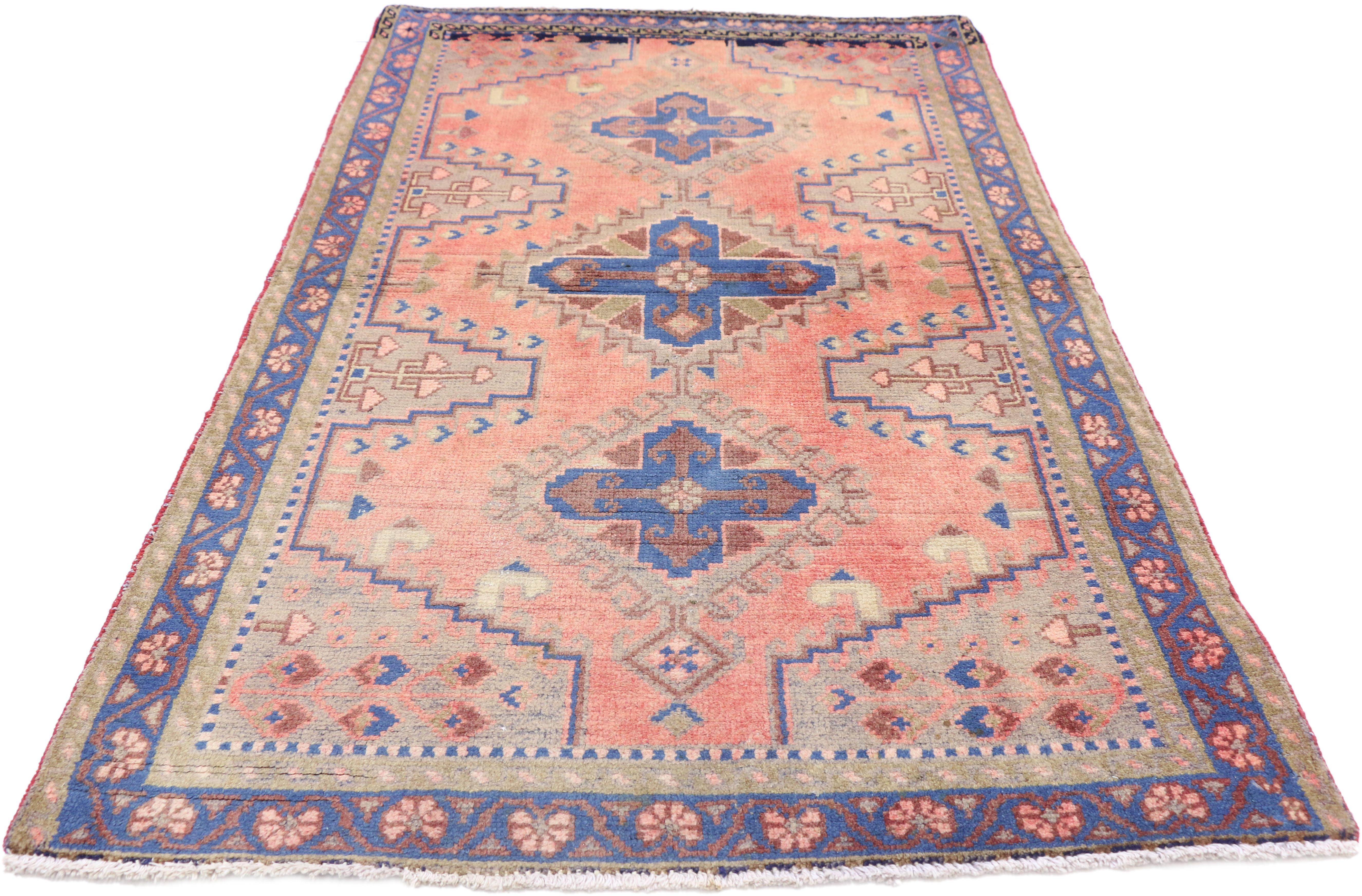 Hand-Knotted Vintage Persian Viss Accent Rug with Eclectic Bohemian Tribal Style For Sale