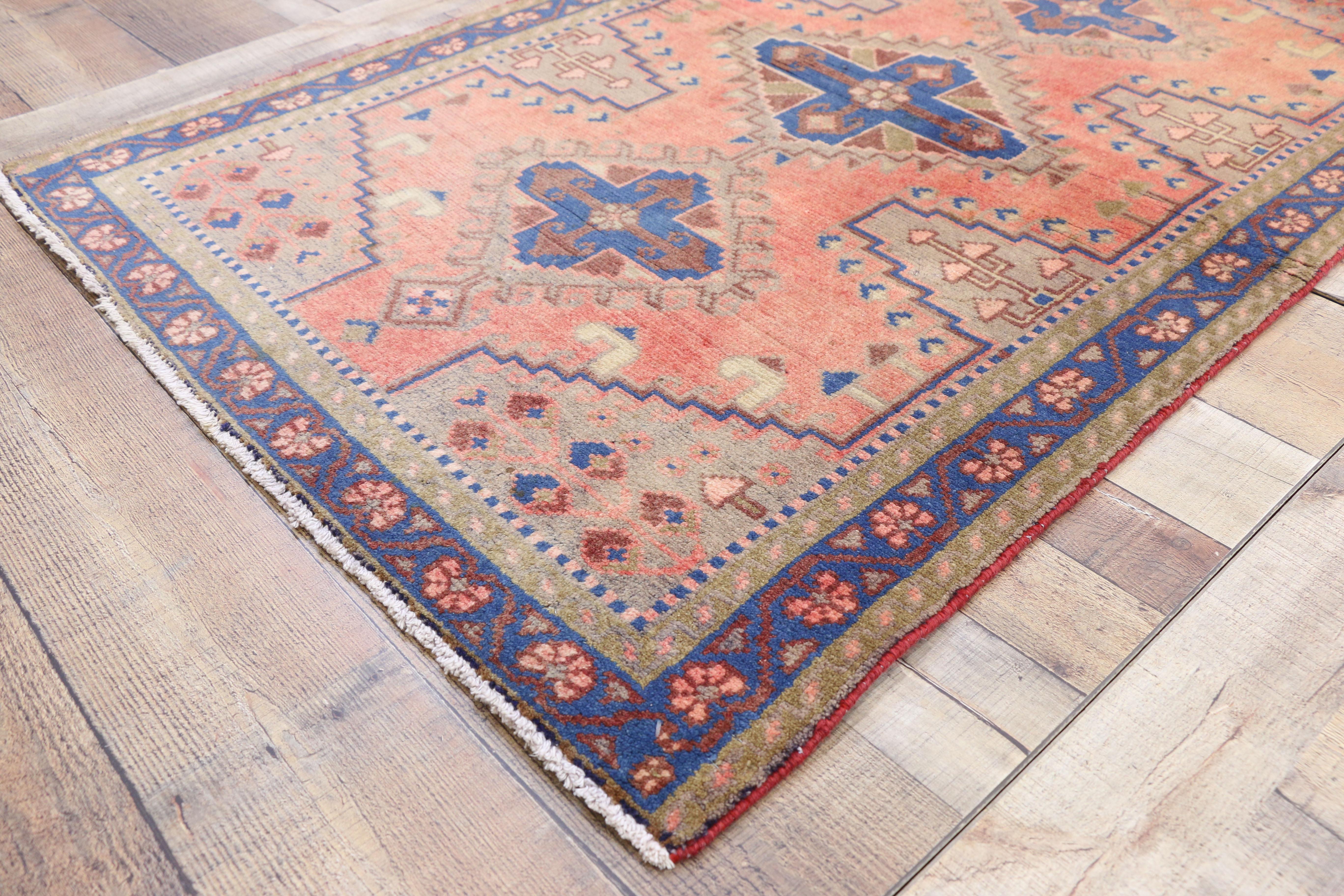 Wool Vintage Persian Viss Accent Rug with Eclectic Bohemian Tribal Style For Sale