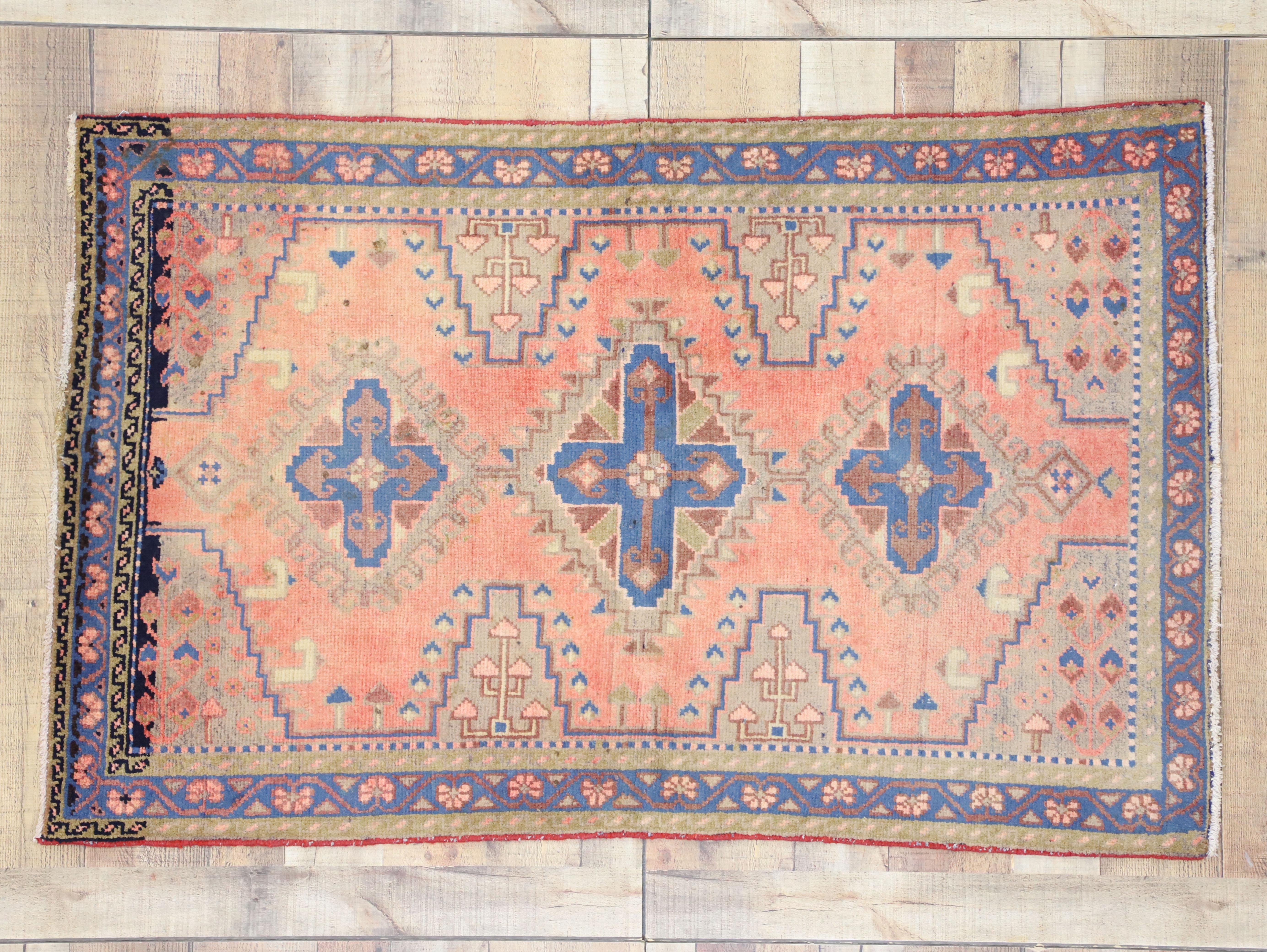 Vintage Persian Viss Accent Rug with Eclectic Bohemian Tribal Style For Sale 1