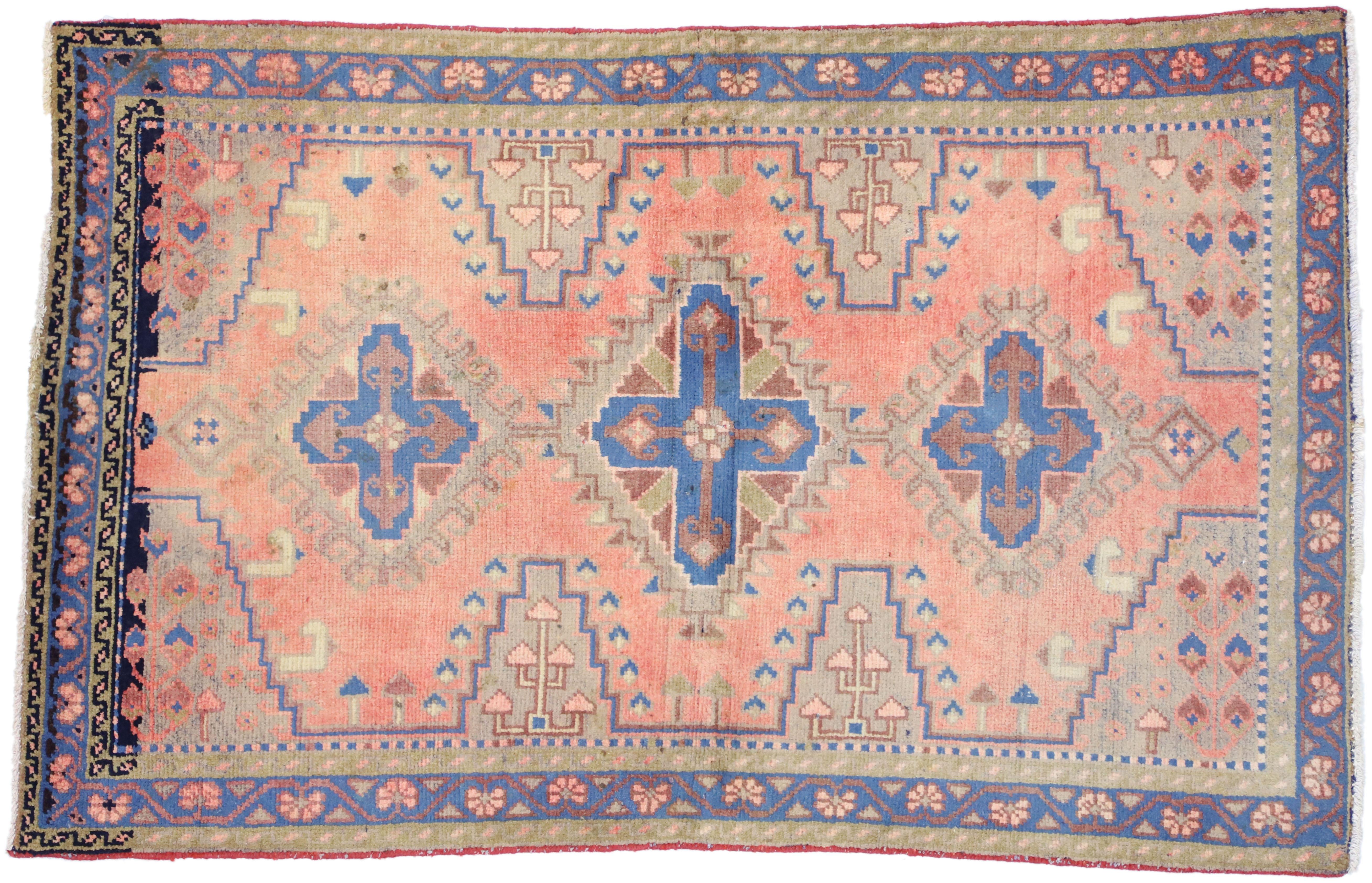 Vintage Persian Viss Accent Rug with Eclectic Bohemian Tribal Style For Sale 2