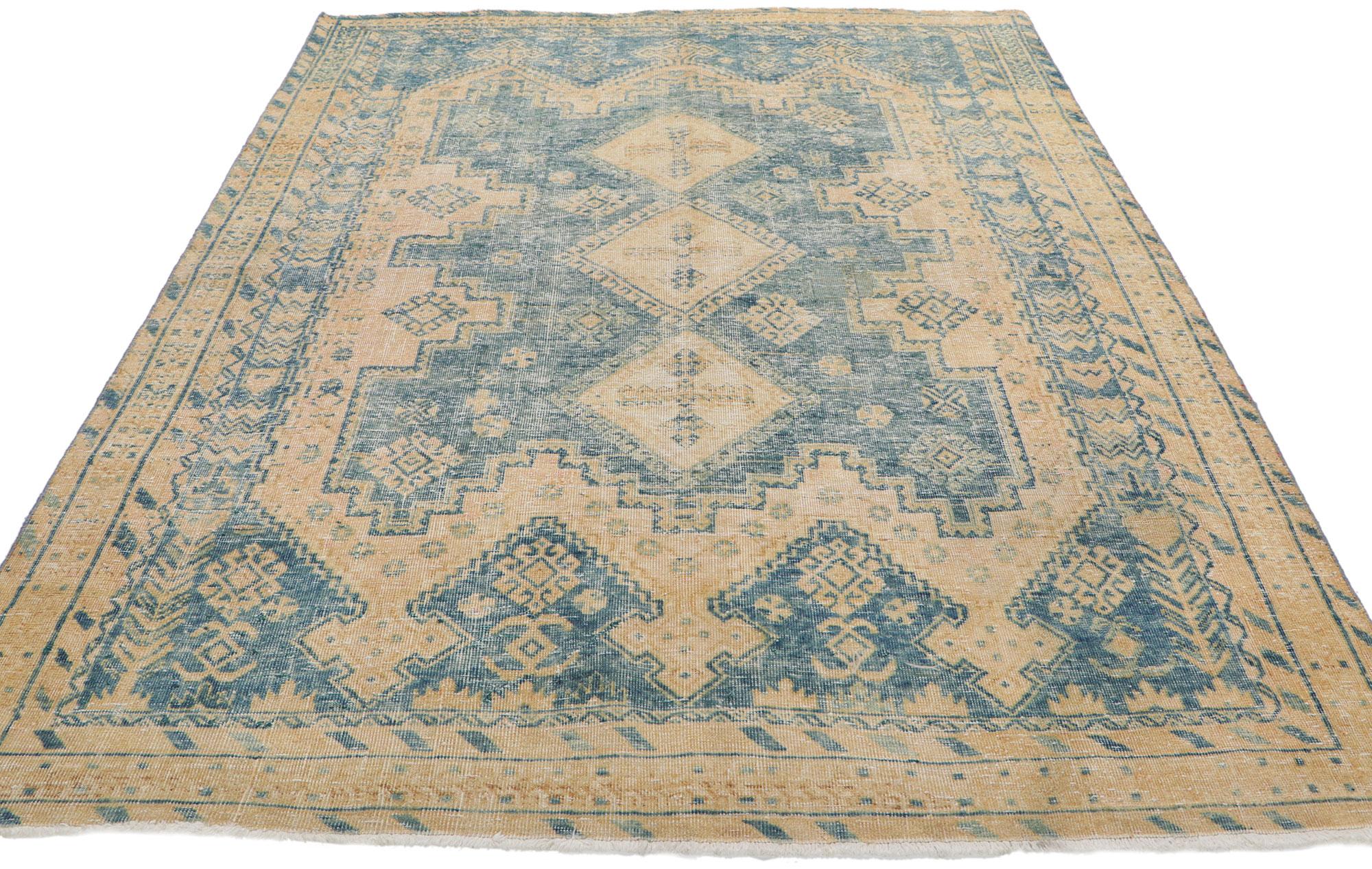 Hand-Knotted Distressed Vintage Persian Viss Rug, Tribal Mystique Meets Laid-Back Luxury For Sale
