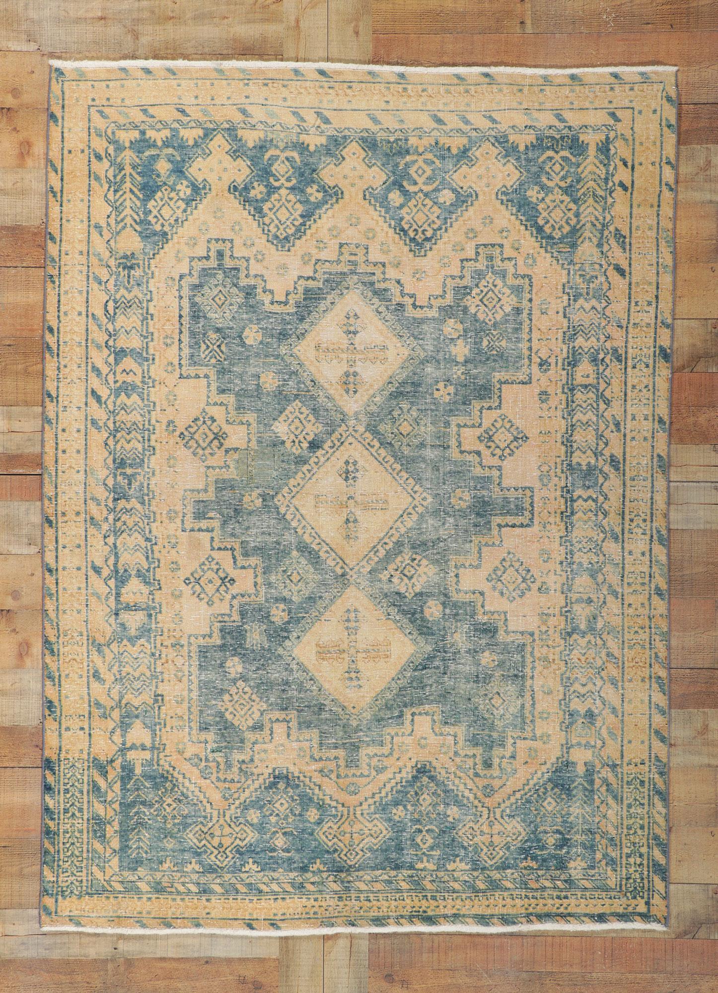 20th Century Distressed Vintage Persian Viss Rug, Tribal Mystique Meets Laid-Back Luxury For Sale