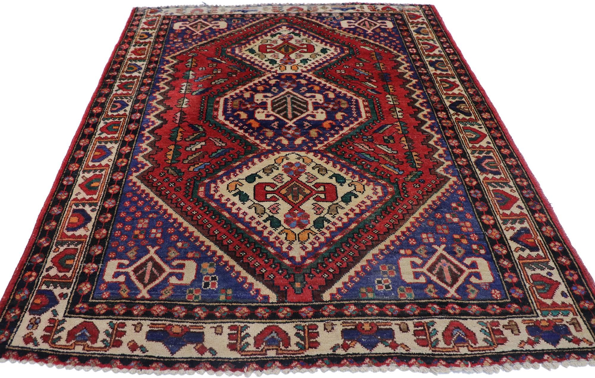Hand-Knotted Vintage Persian Viss Rug with Tribal Style For Sale