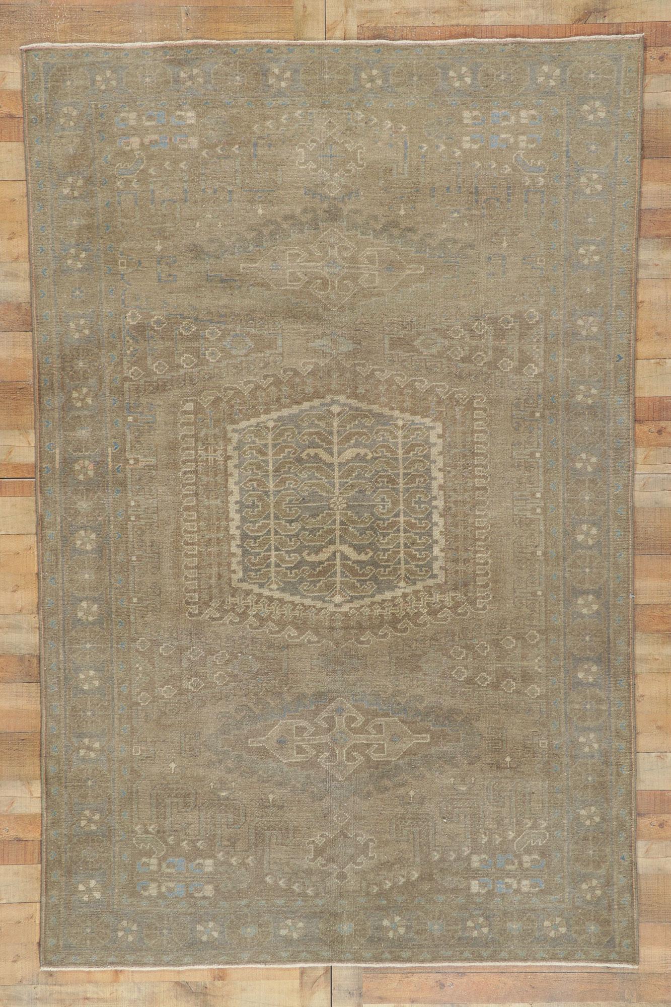 Vintage Persian Viss Tonal Rug In Distressed Condition For Sale In Dallas, TX
