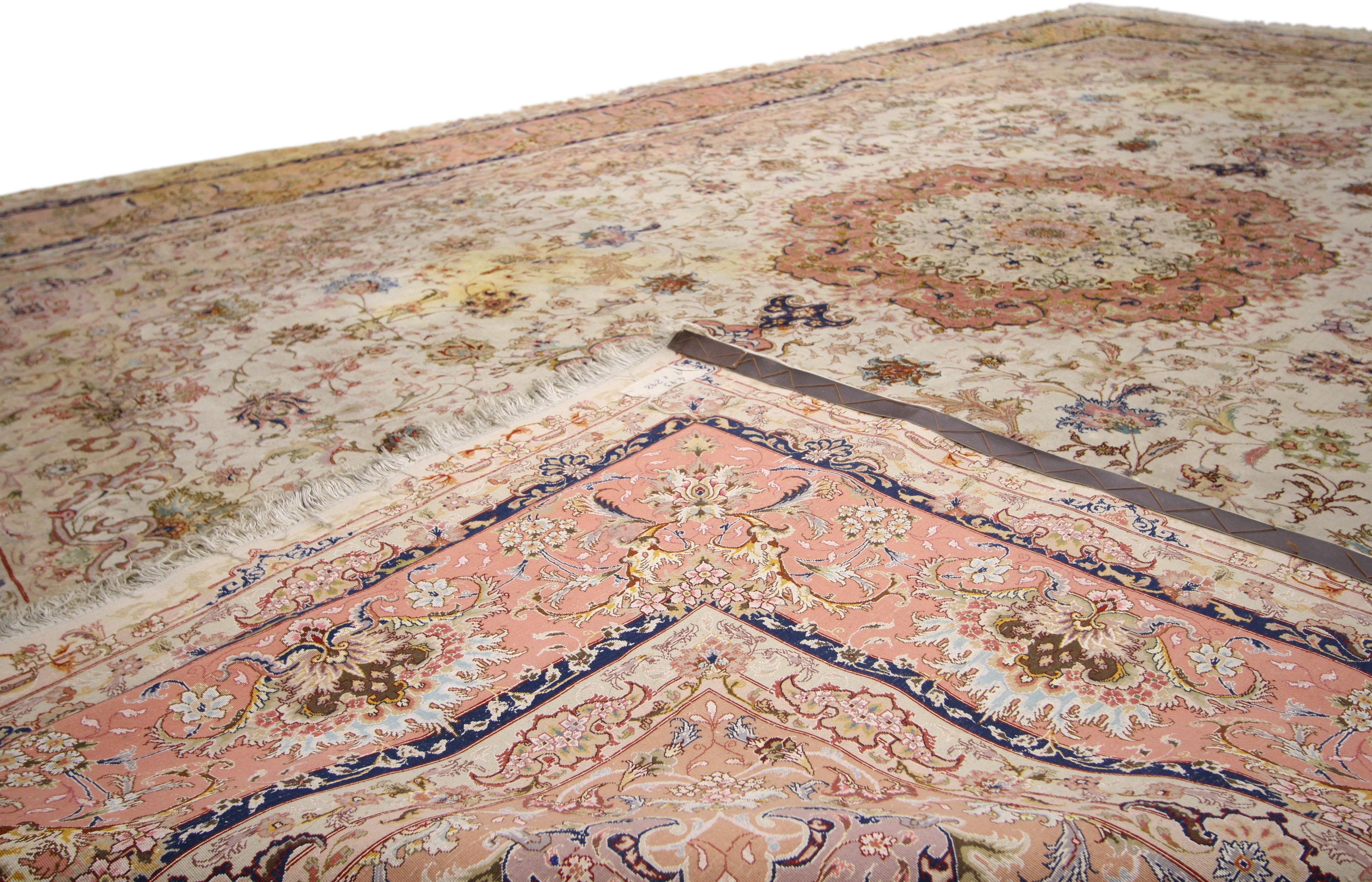 Vintage Persian Wool and Silk Tabriz Rug For Sale 5