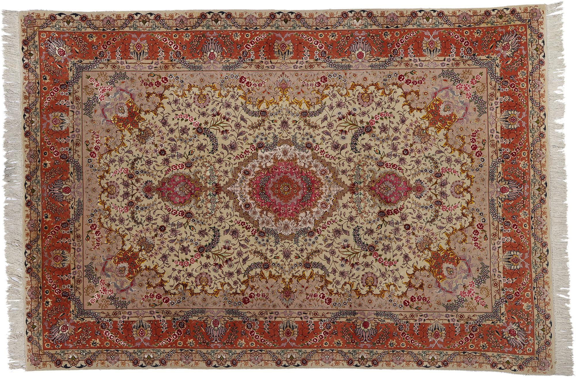 Tapis persan vintage Tabriz en laine et soie en vente 2