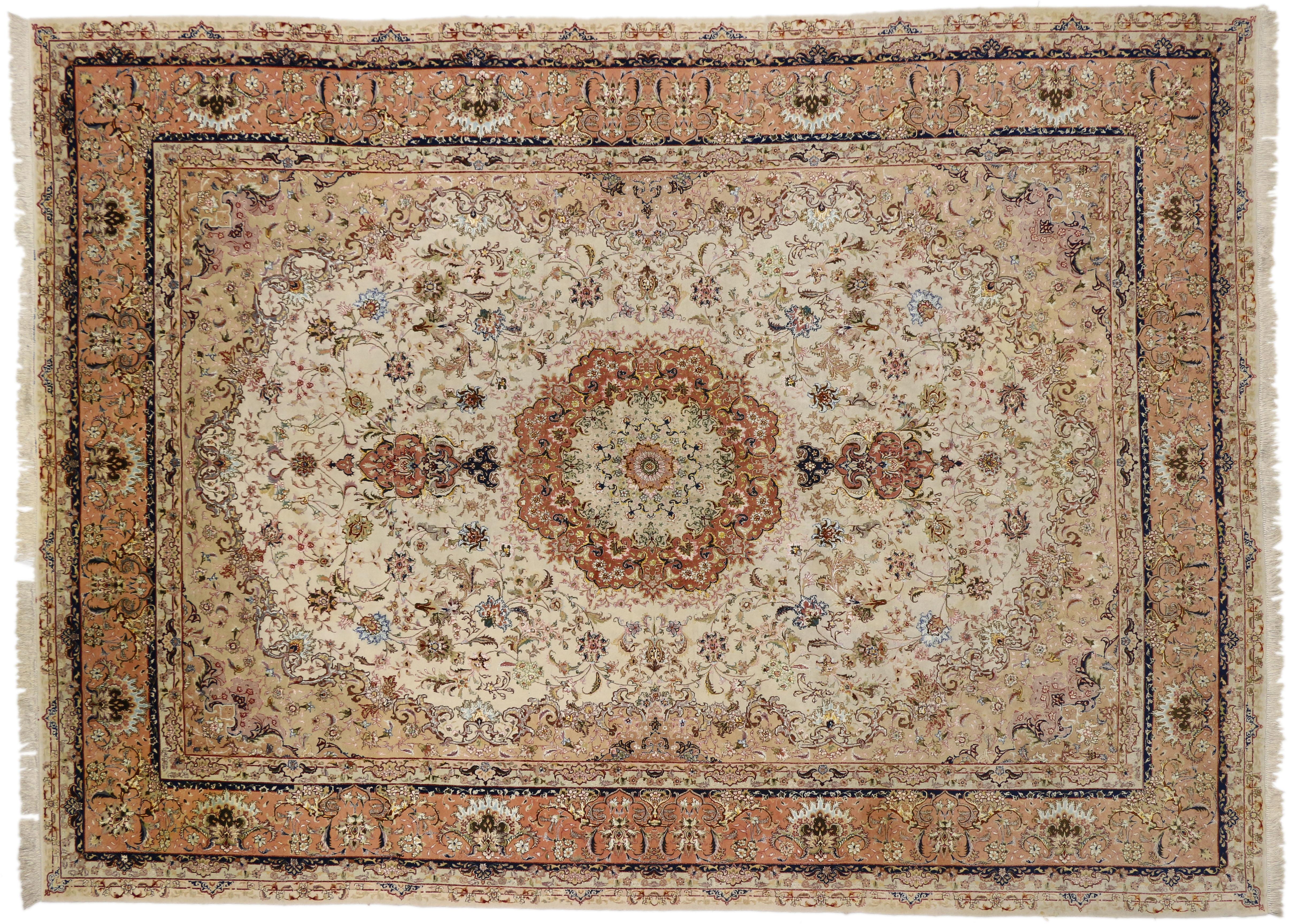 Vintage Persian Wool and Silk Tabriz Rug For Sale 6